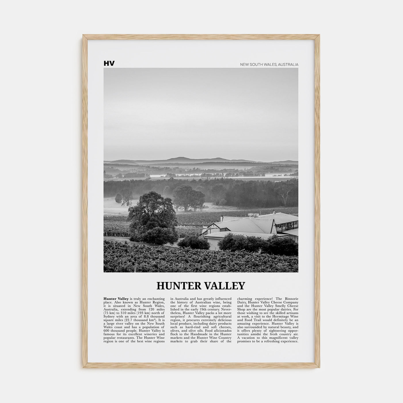 Hunter Valley Travel B&W Poster