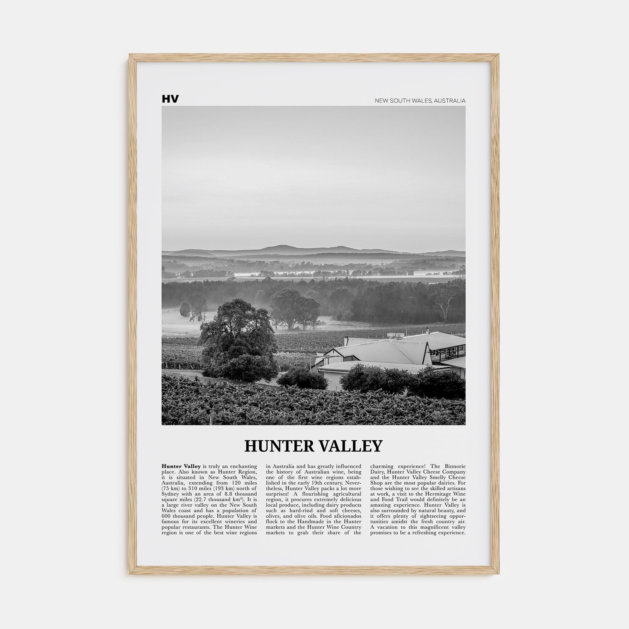 Hunter Valley Travel B&W Poster