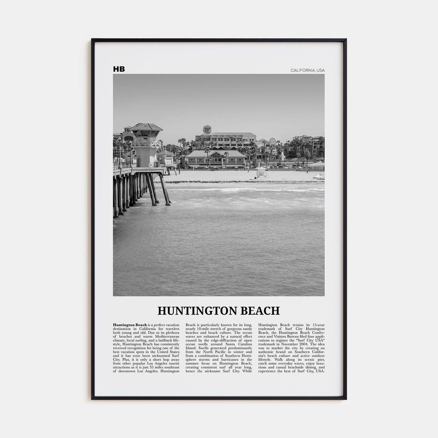 Huntington Beach Travel B&W No 1 Poster
