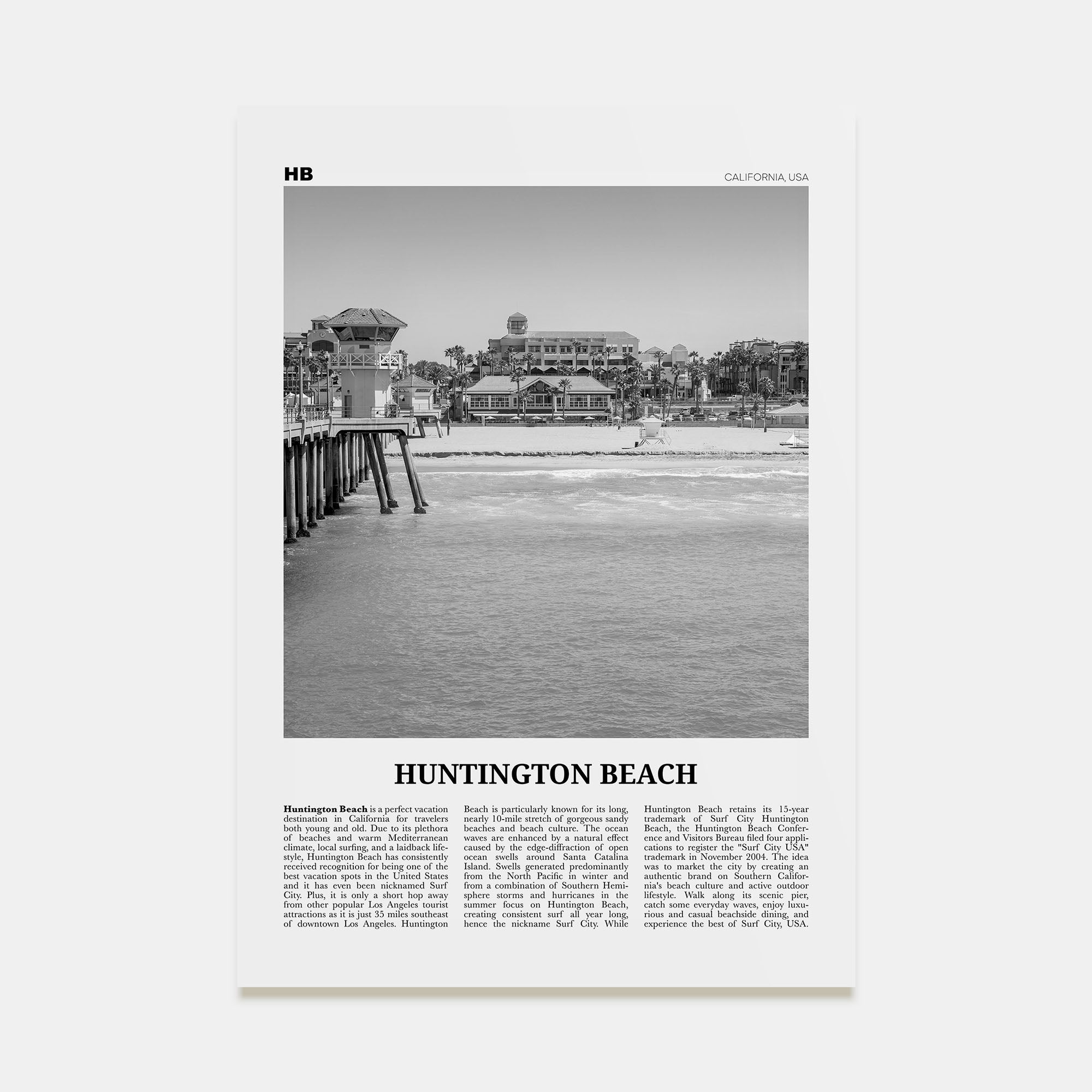 Huntington Beach Travel B&W No 1 Poster