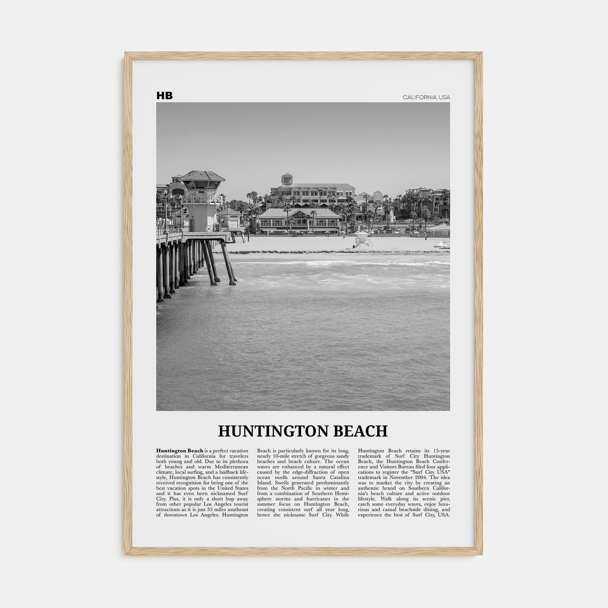 Huntington Beach Travel B&W No 1 Poster