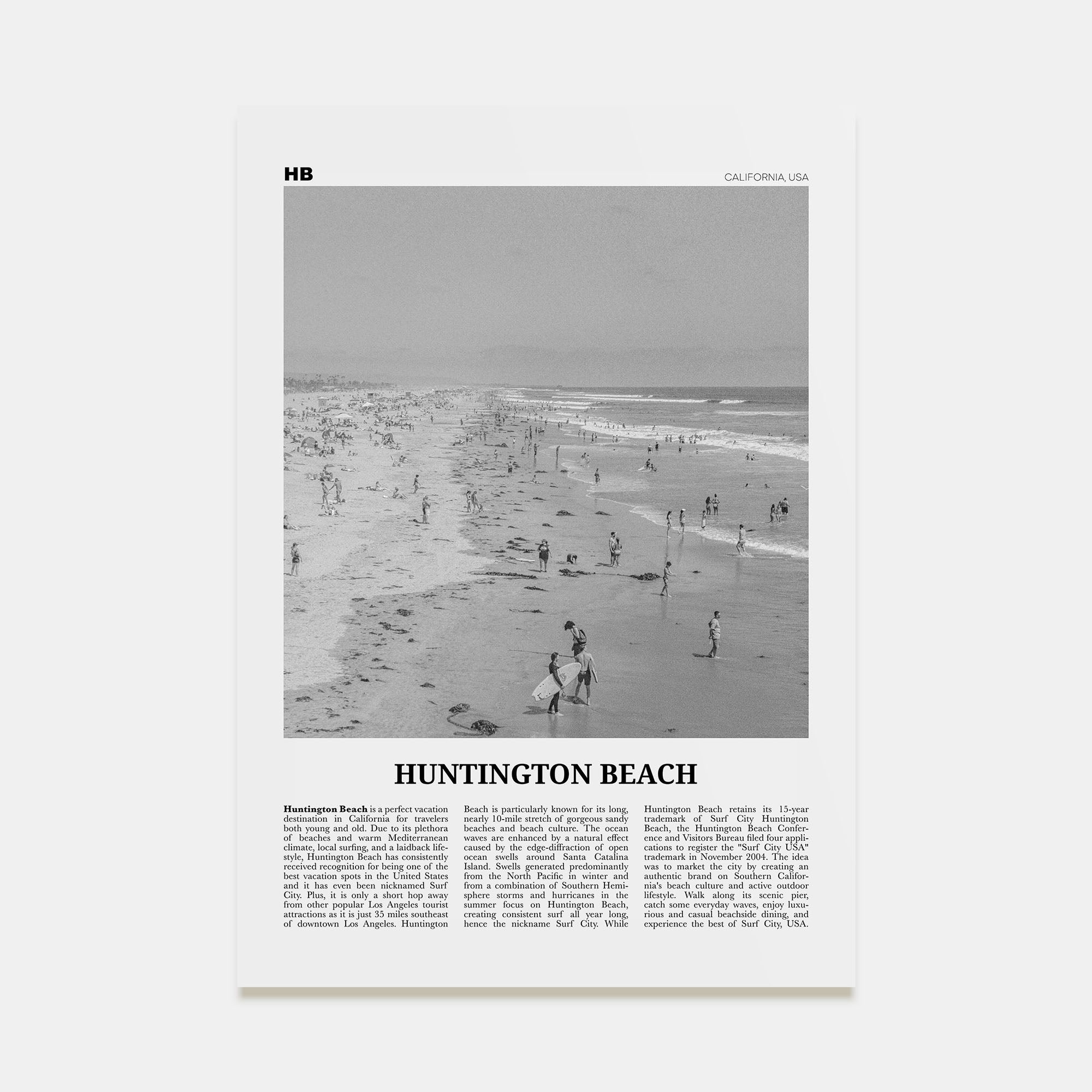 Huntington Beach Travel B&W No 2 Poster