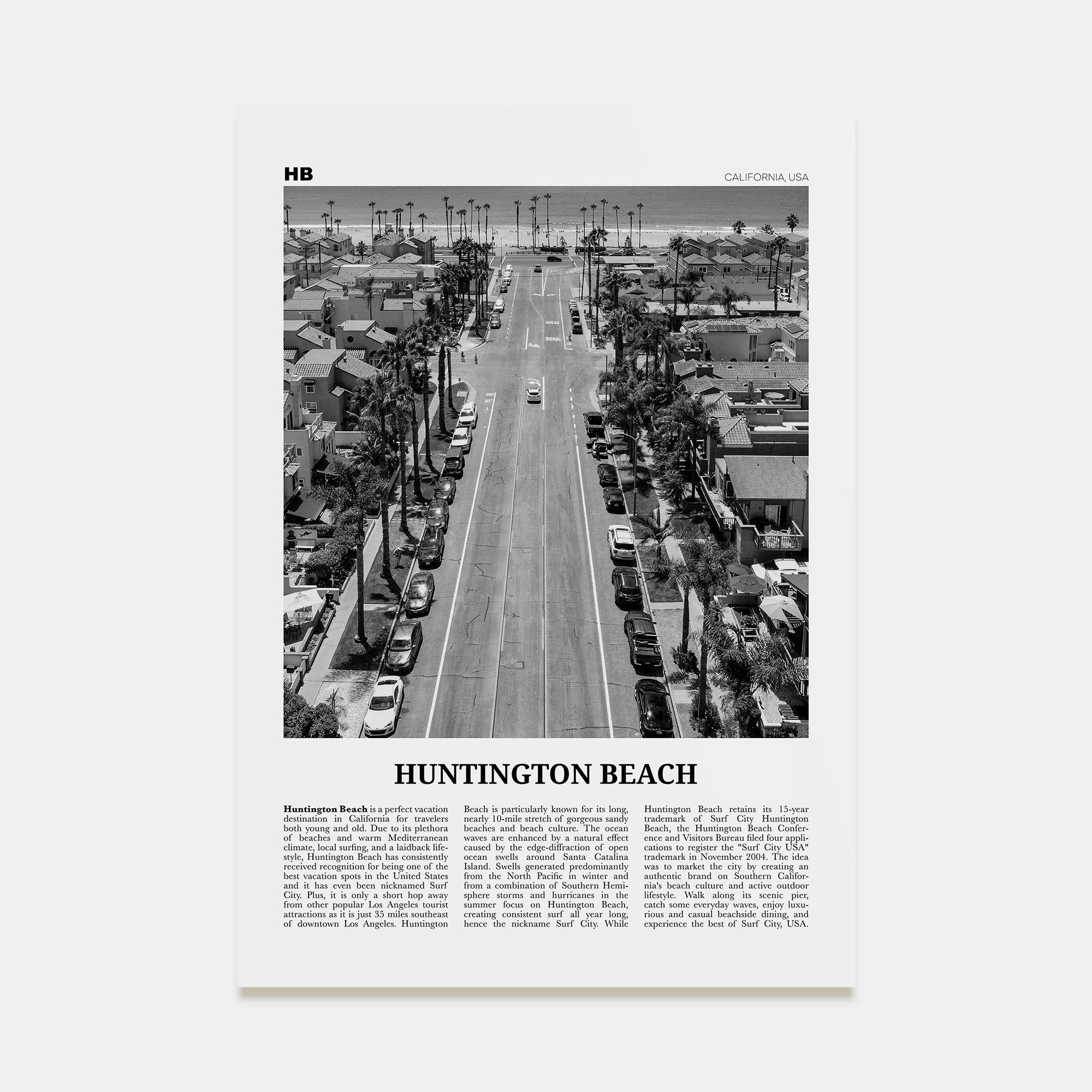 Huntington Beach Travel B&W No 3 Poster