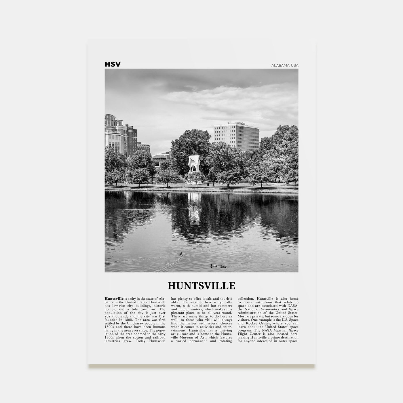 Huntsville Travel B&W Poster