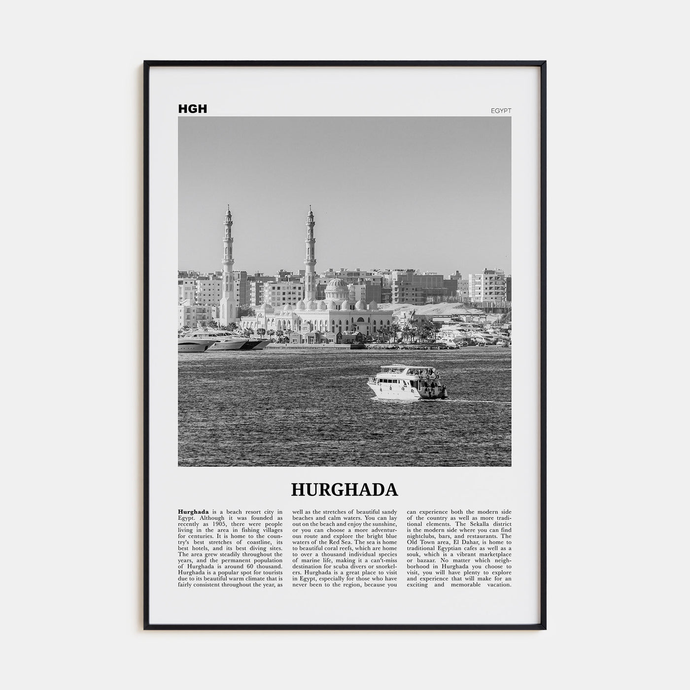Hurghada Travel B&W Poster