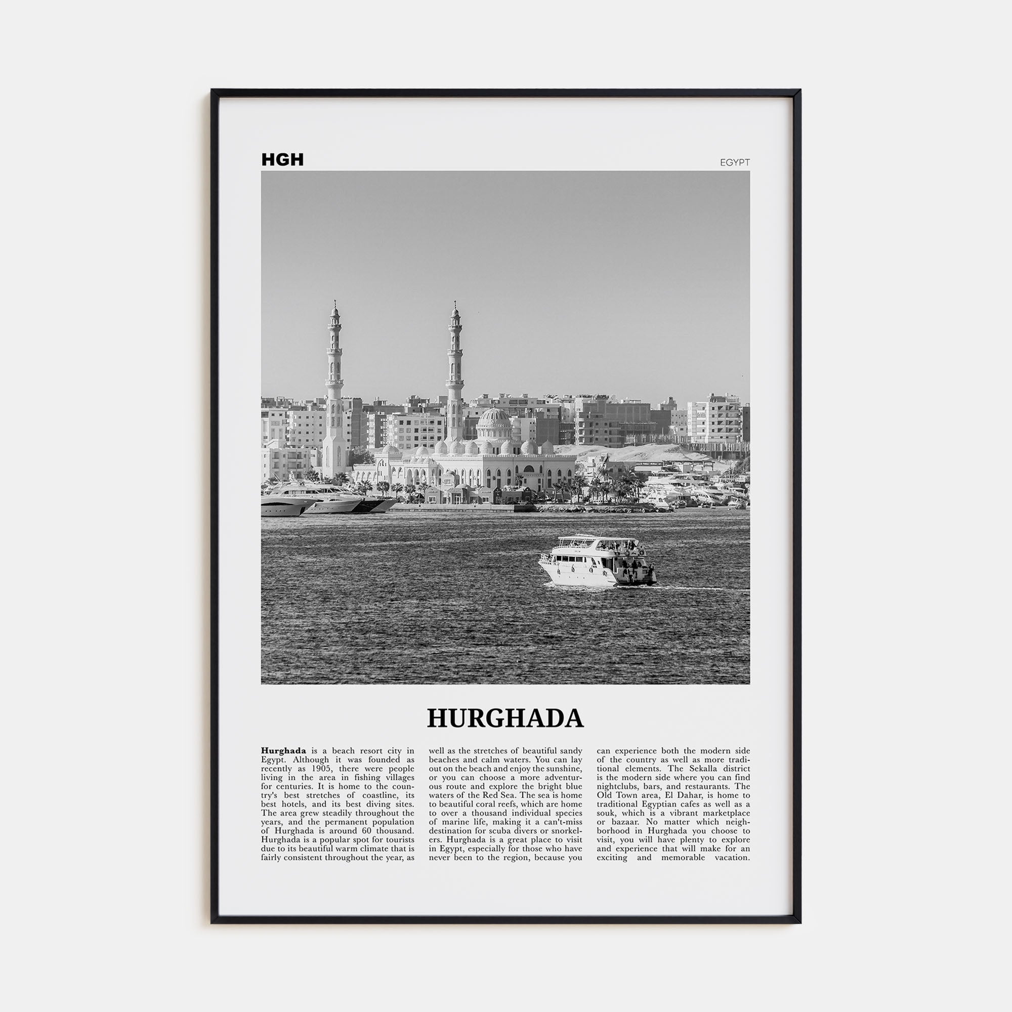 Hurghada Travel B&W Poster