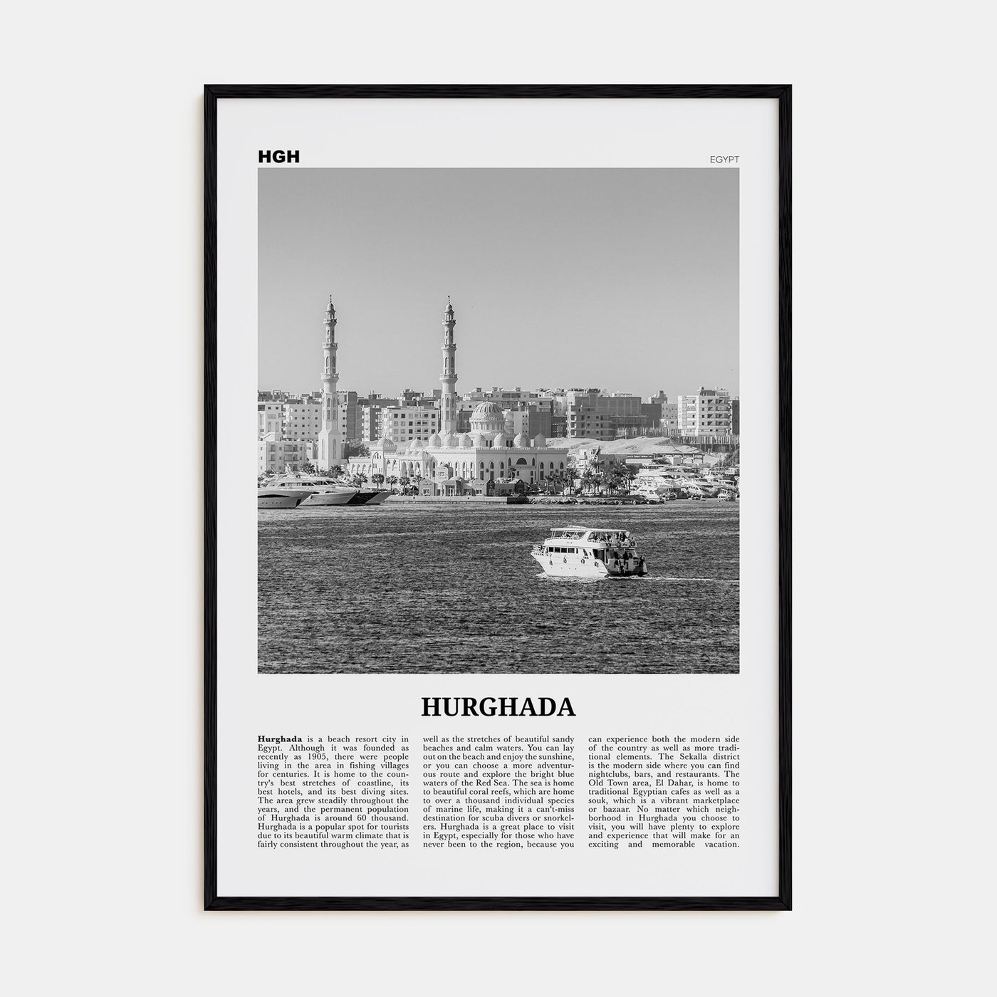 Hurghada Travel B&W Poster