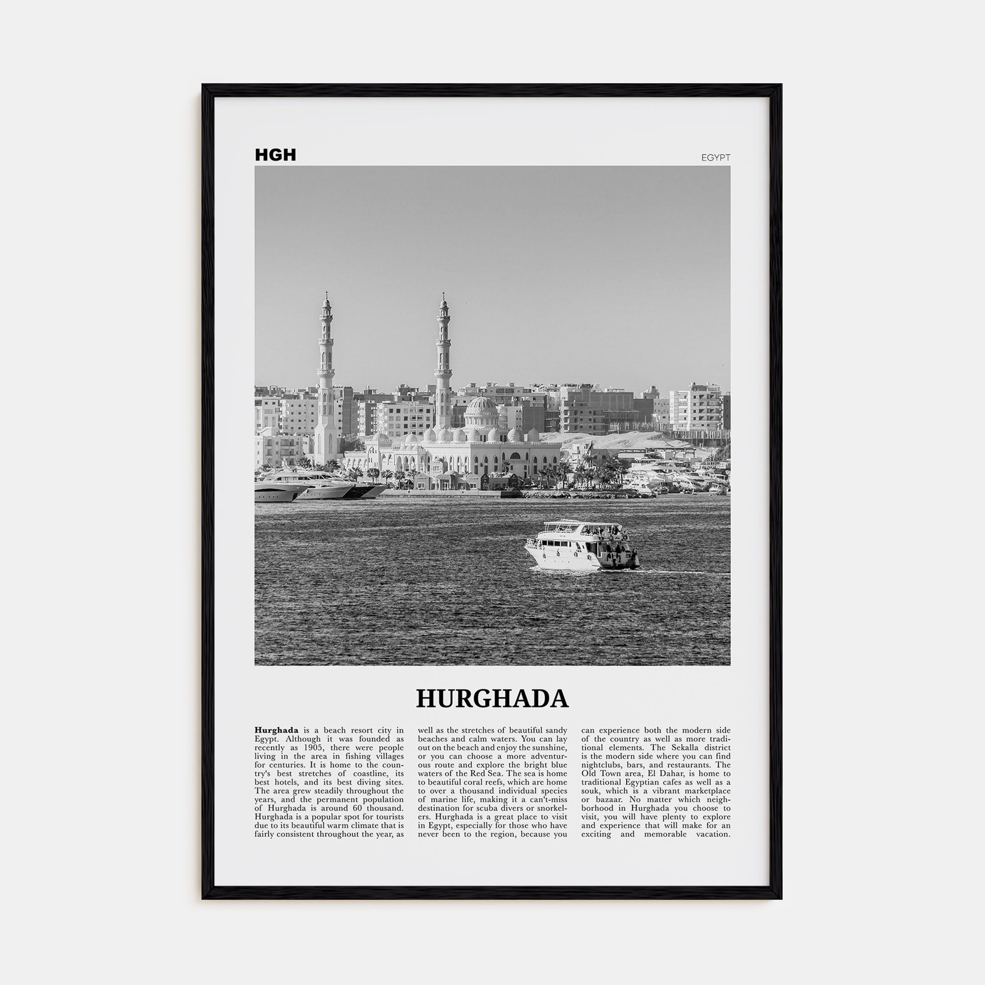 Hurghada Travel B&W Poster