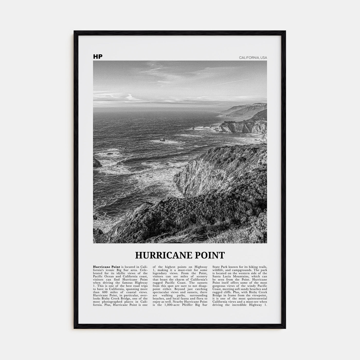 Hurricane Point Travel B&W Poster