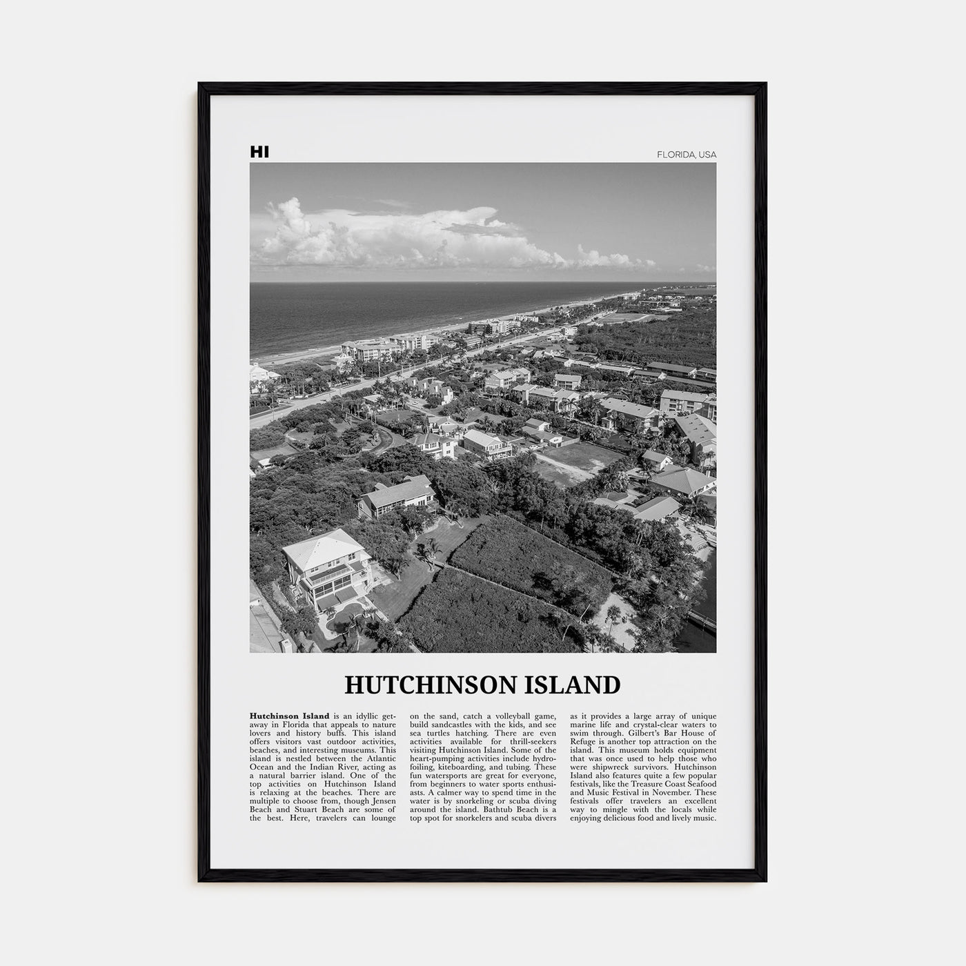 Hutchinson Island Travel B&W Poster