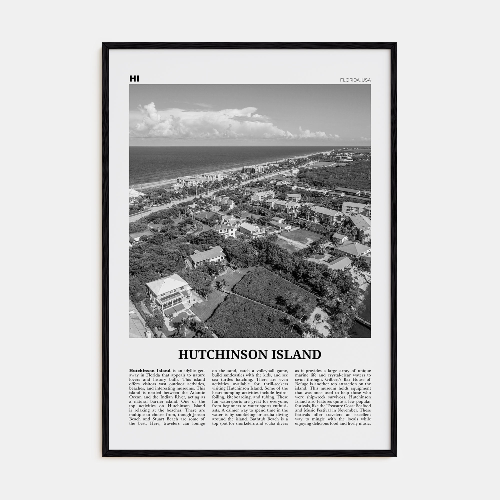 Hutchinson Island Travel B&W Poster