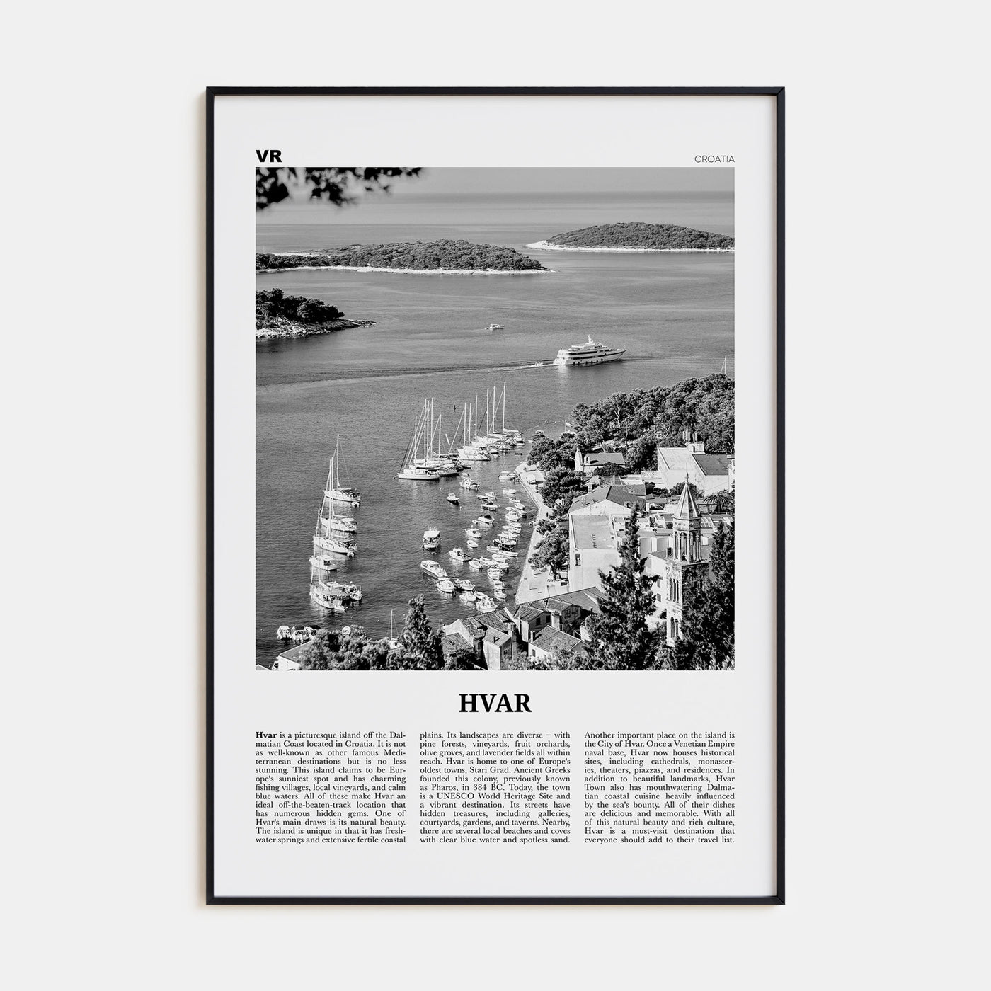 Hvar Travel B&W Poster