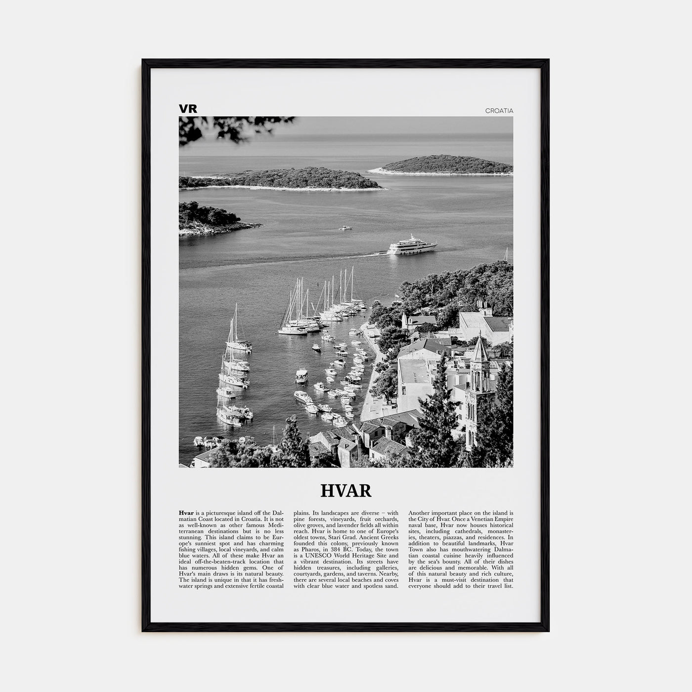 Hvar Travel B&W Poster