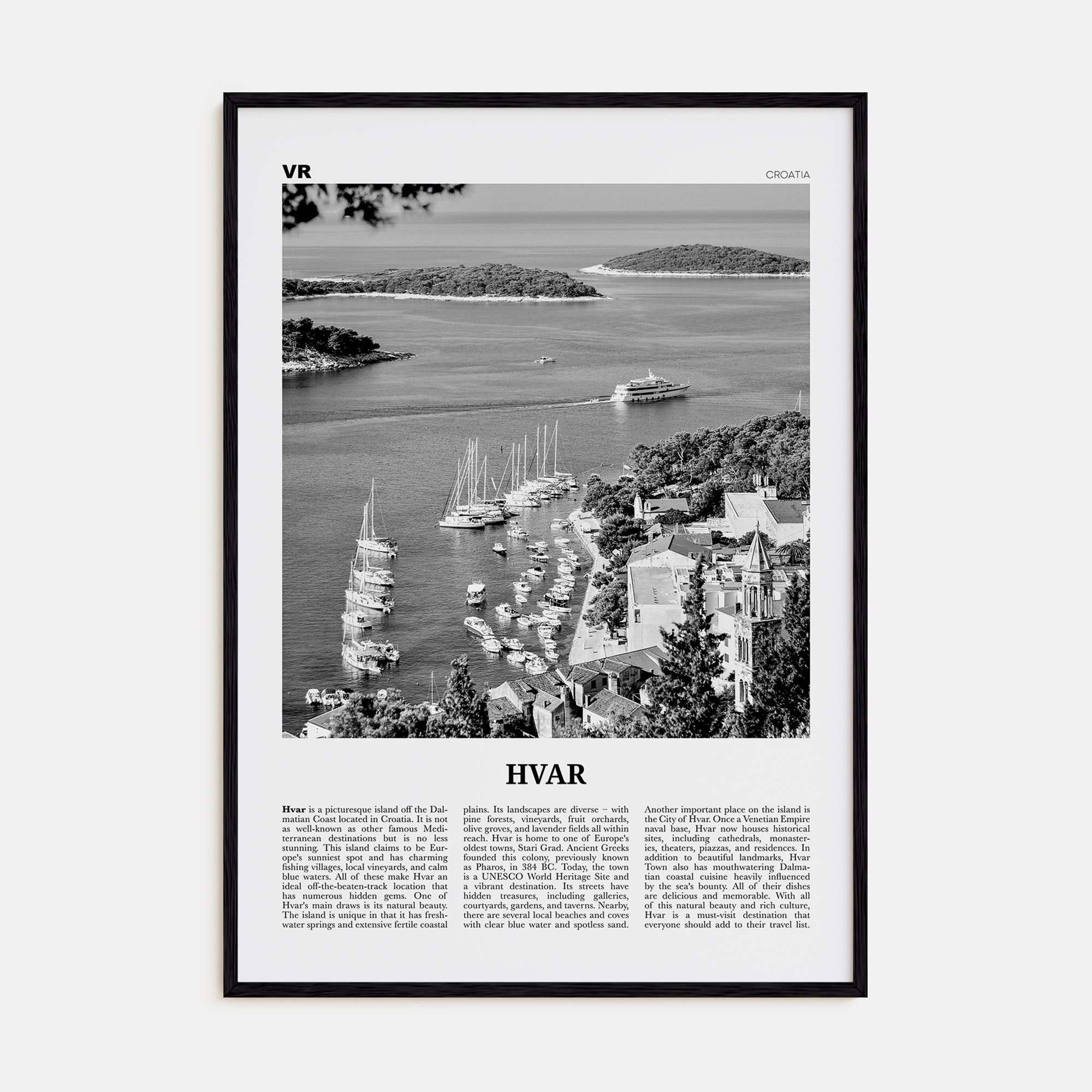 Hvar Travel B&W Poster