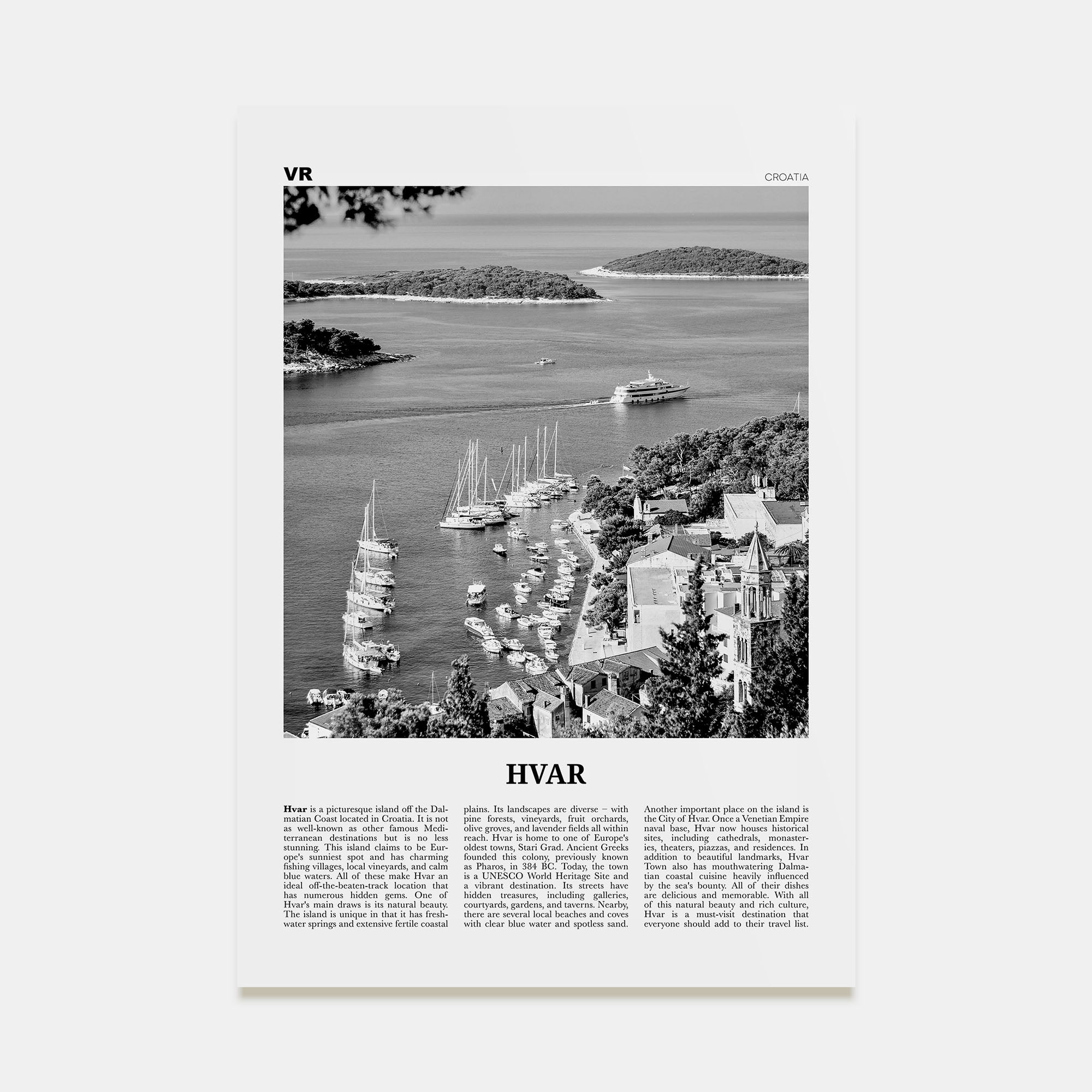 Hvar Travel B&W Poster