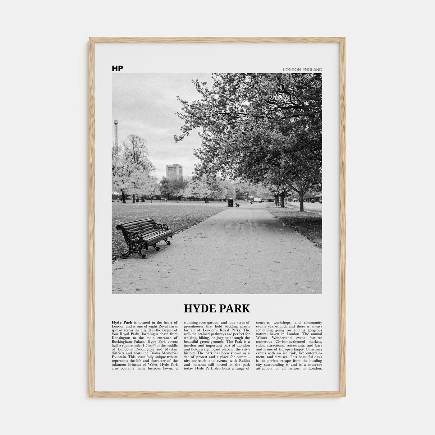 Hyde Park Travel B&W Poster