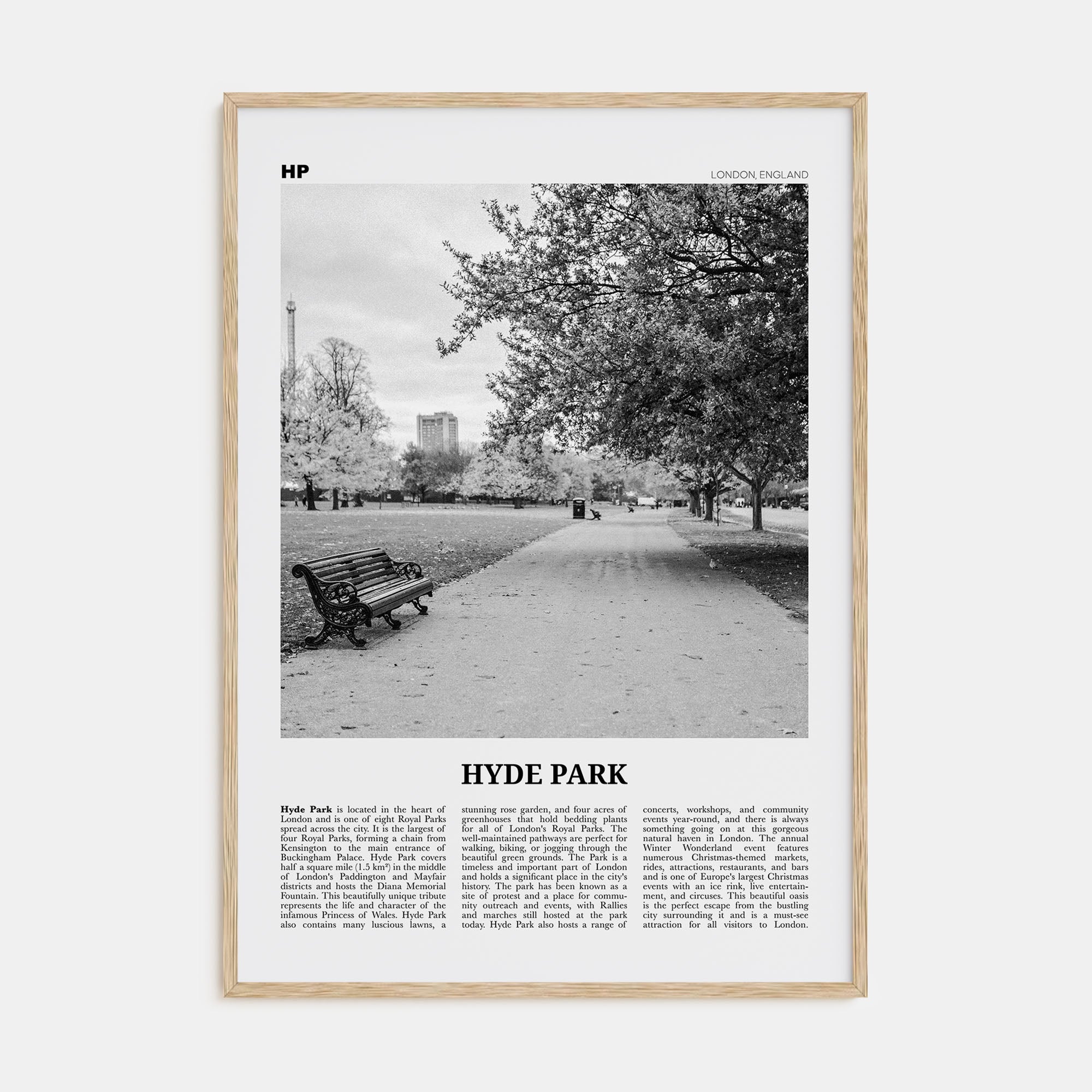 Hyde Park Travel B&W Poster