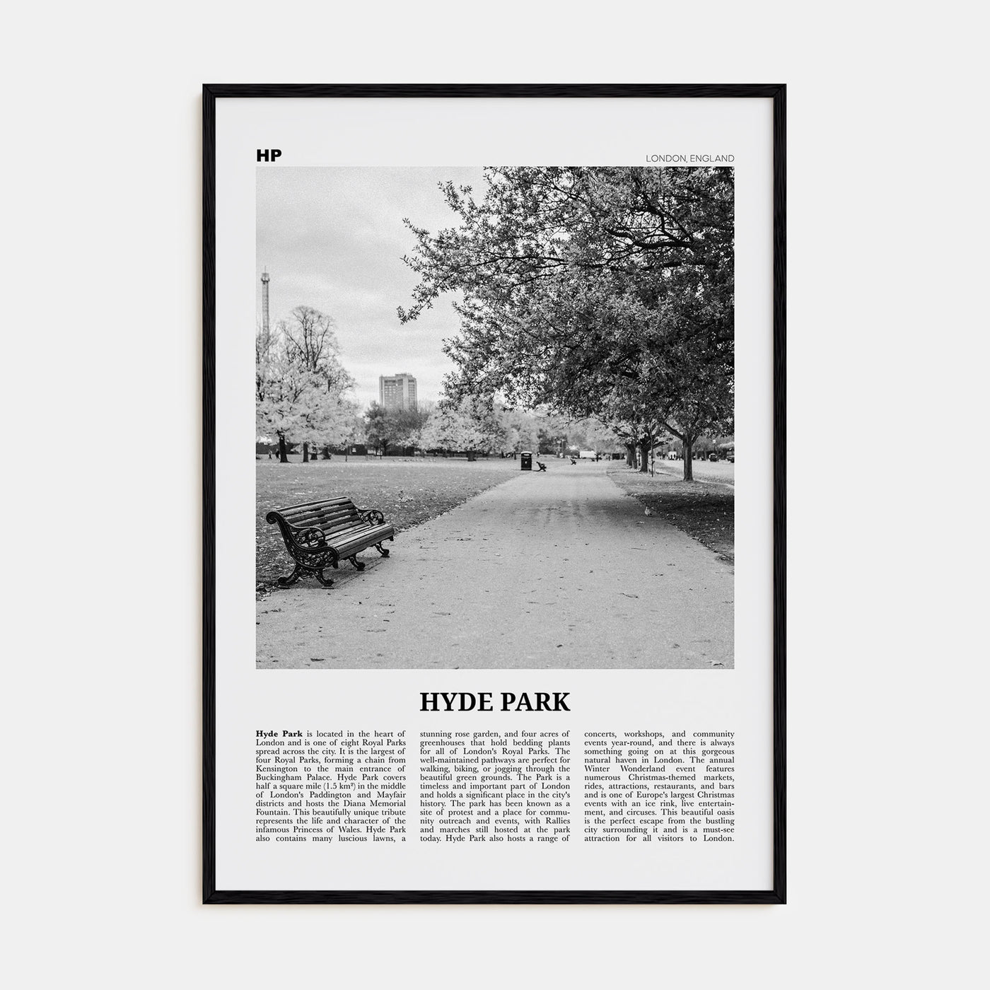 Hyde Park Travel B&W Poster