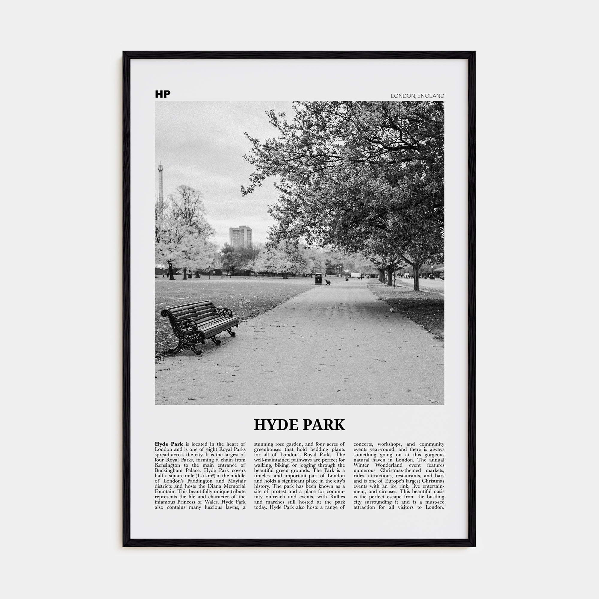 Hyde Park Travel B&W Poster