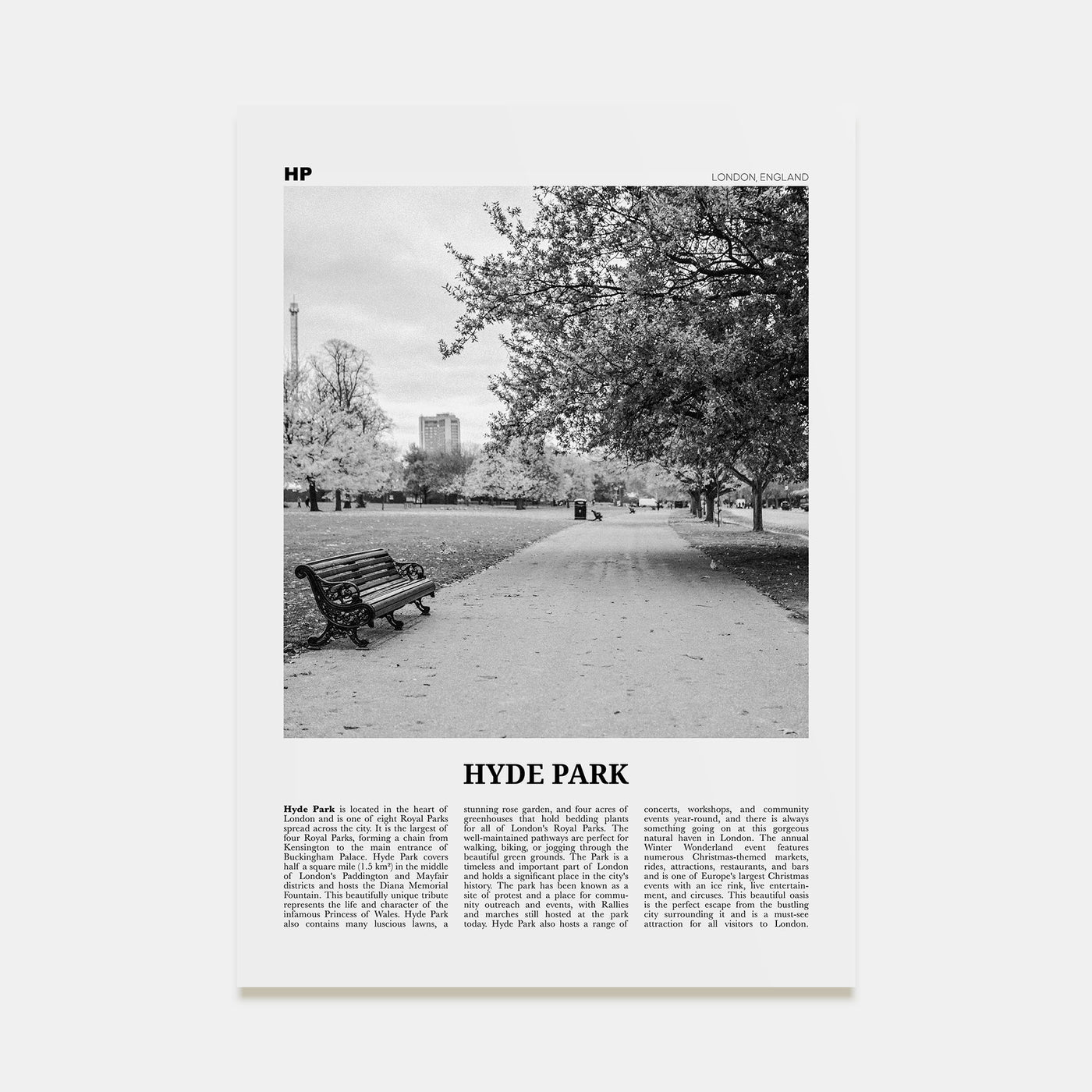Hyde Park Travel B&W Poster