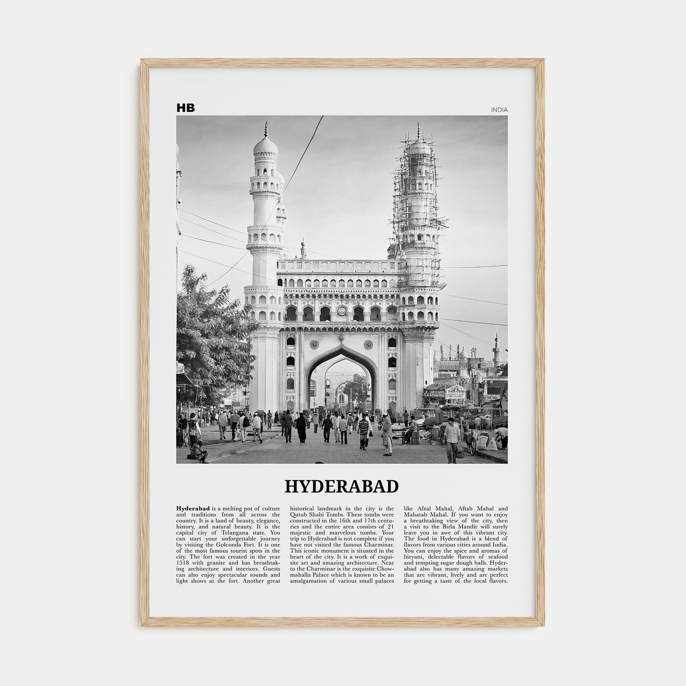 Hyderabad Travel B&W Poster