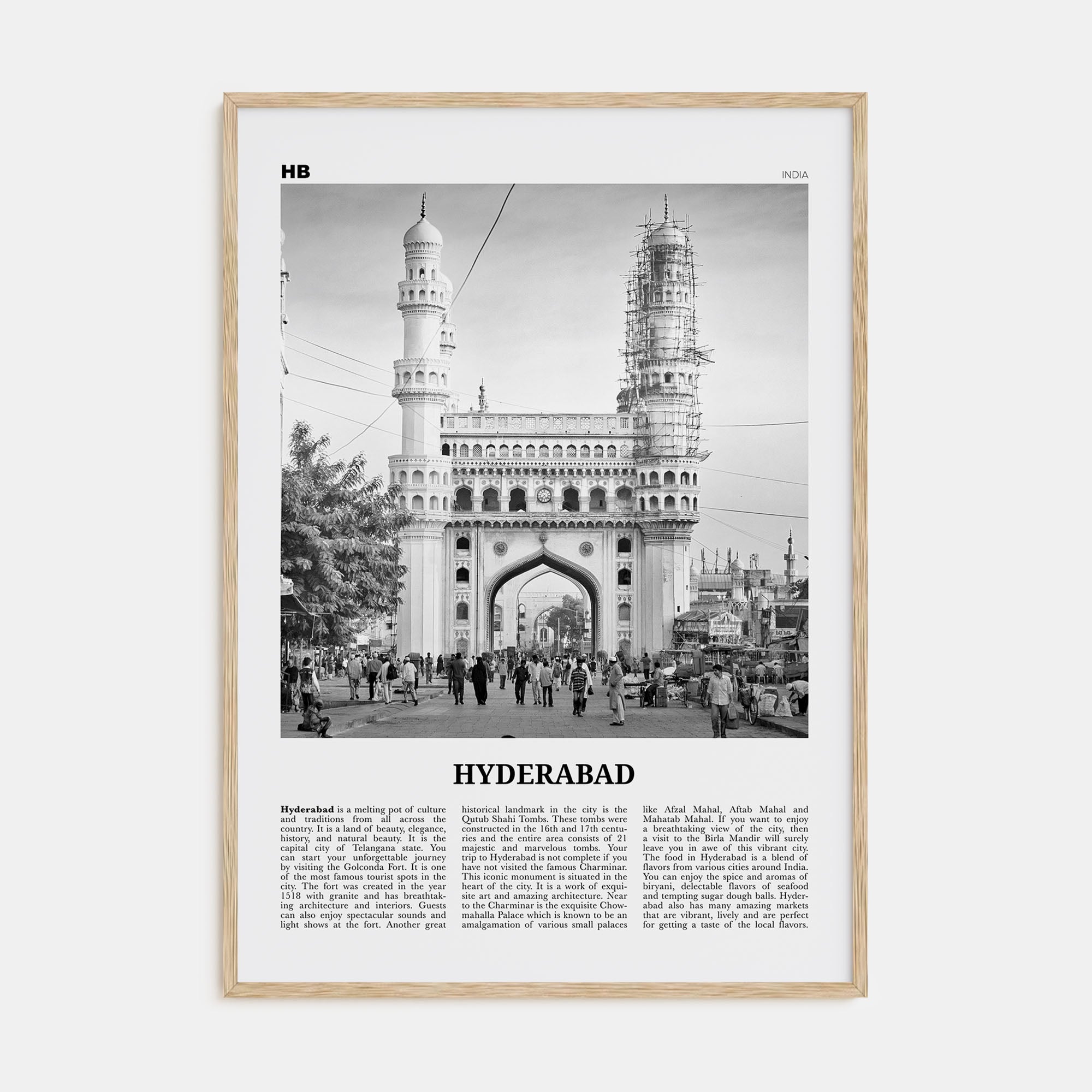 Hyderabad Travel B&W Poster
