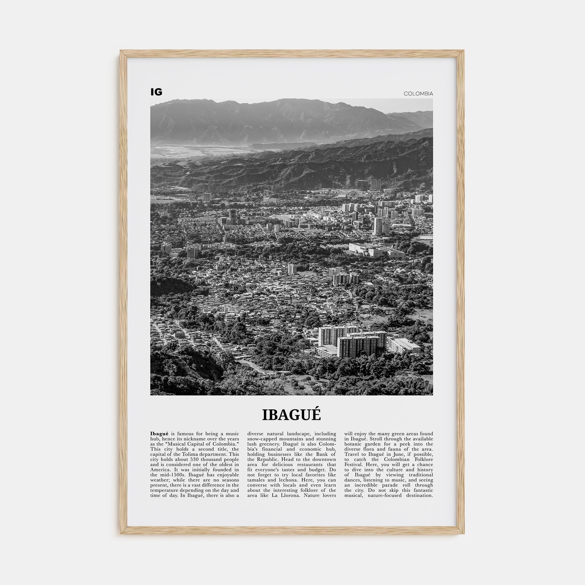 Ibagué Travel B&W Poster