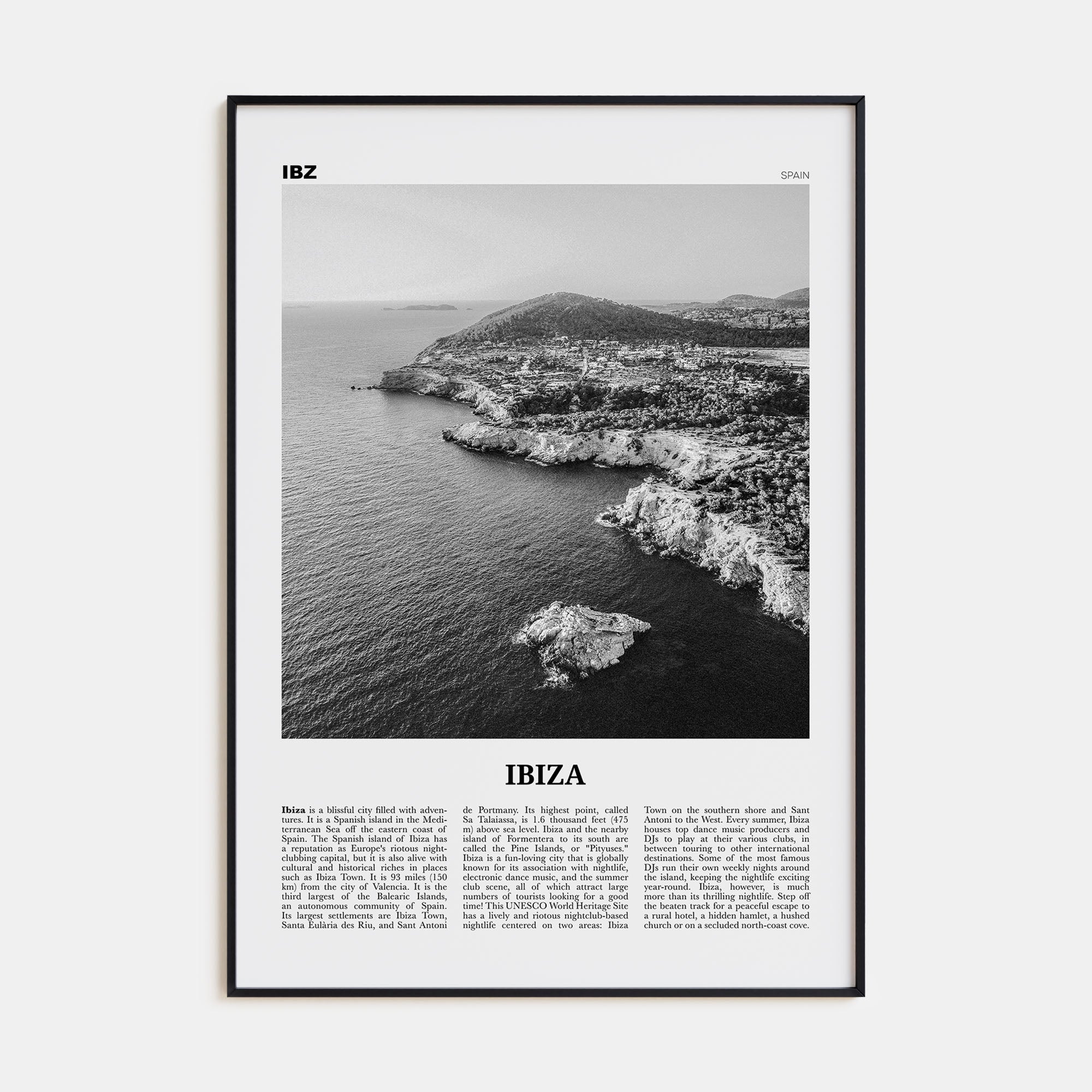 Ibiza Travel B&W Poster