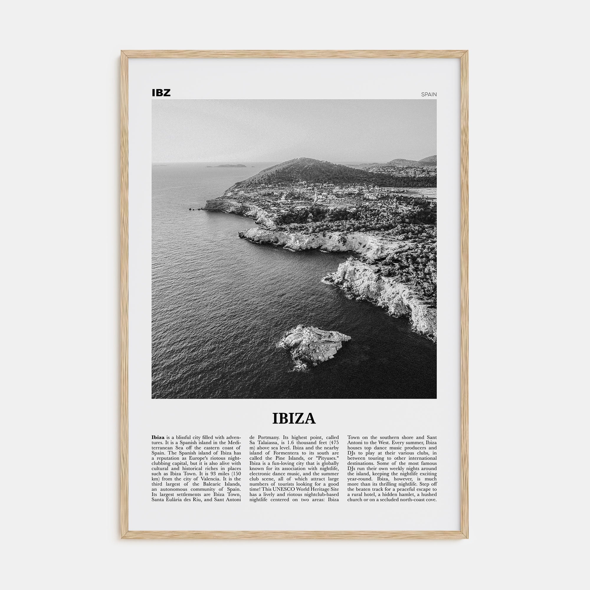 Ibiza Travel B&W Poster