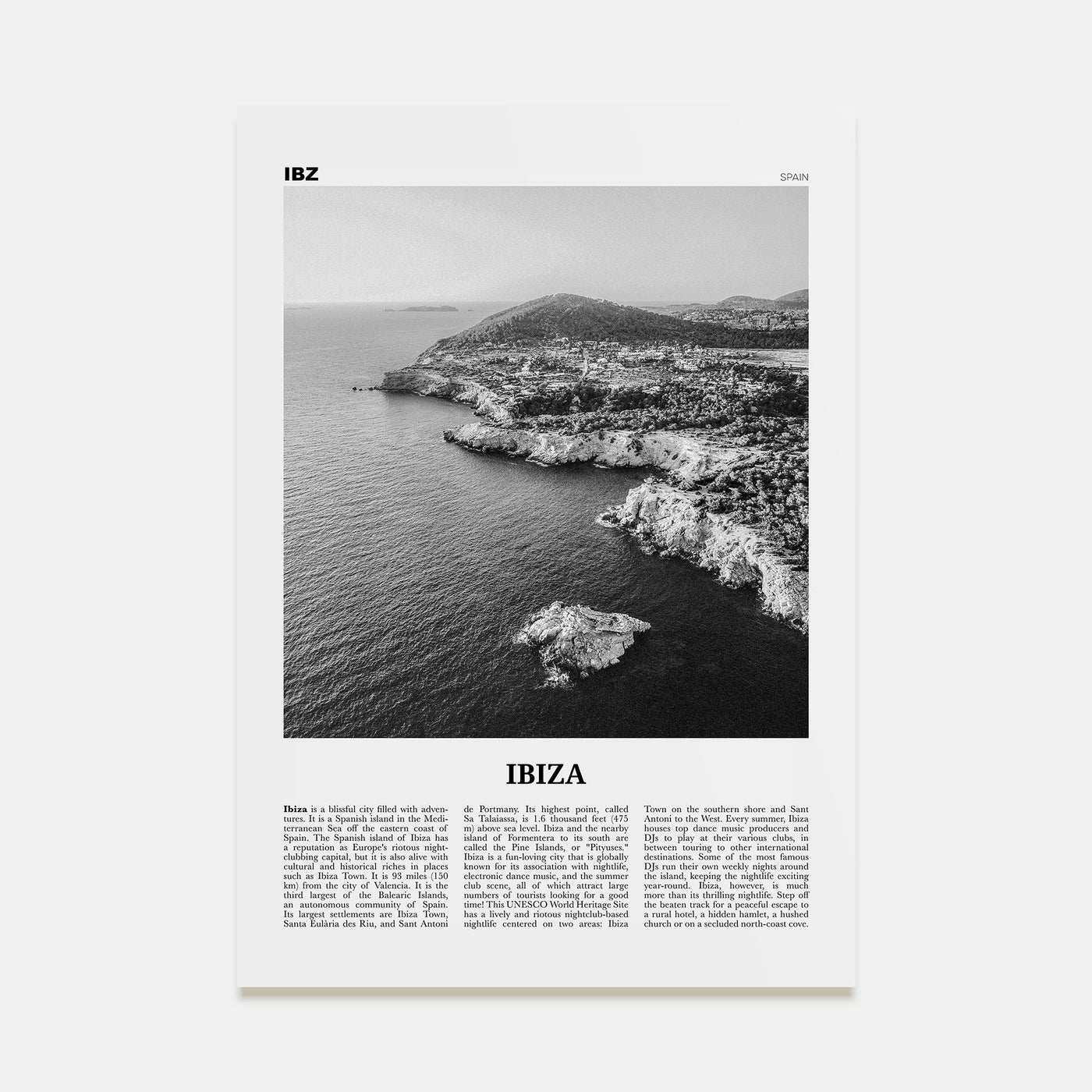 Ibiza Travel B&W Poster
