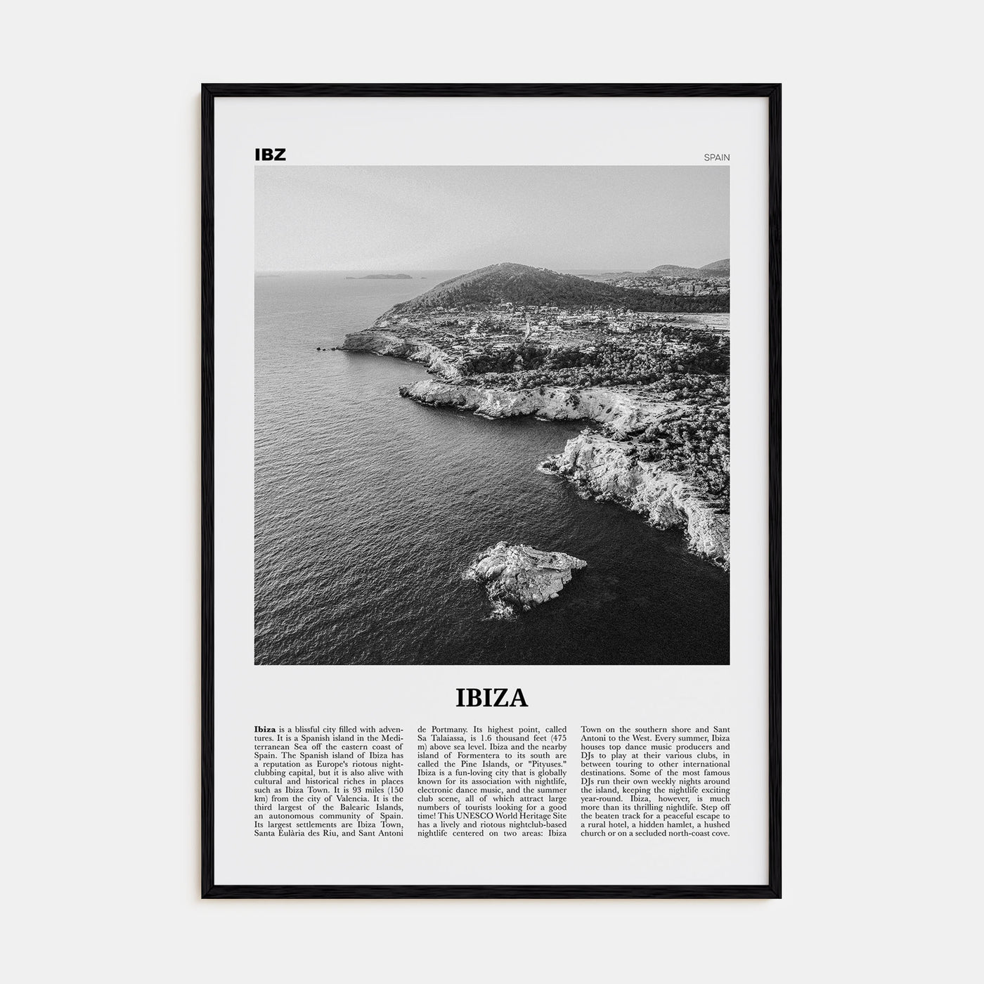 Ibiza Travel B&W Poster