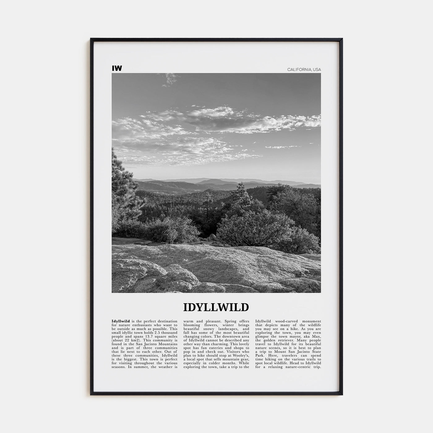 Idyllwild Travel B&W No 1 Poster