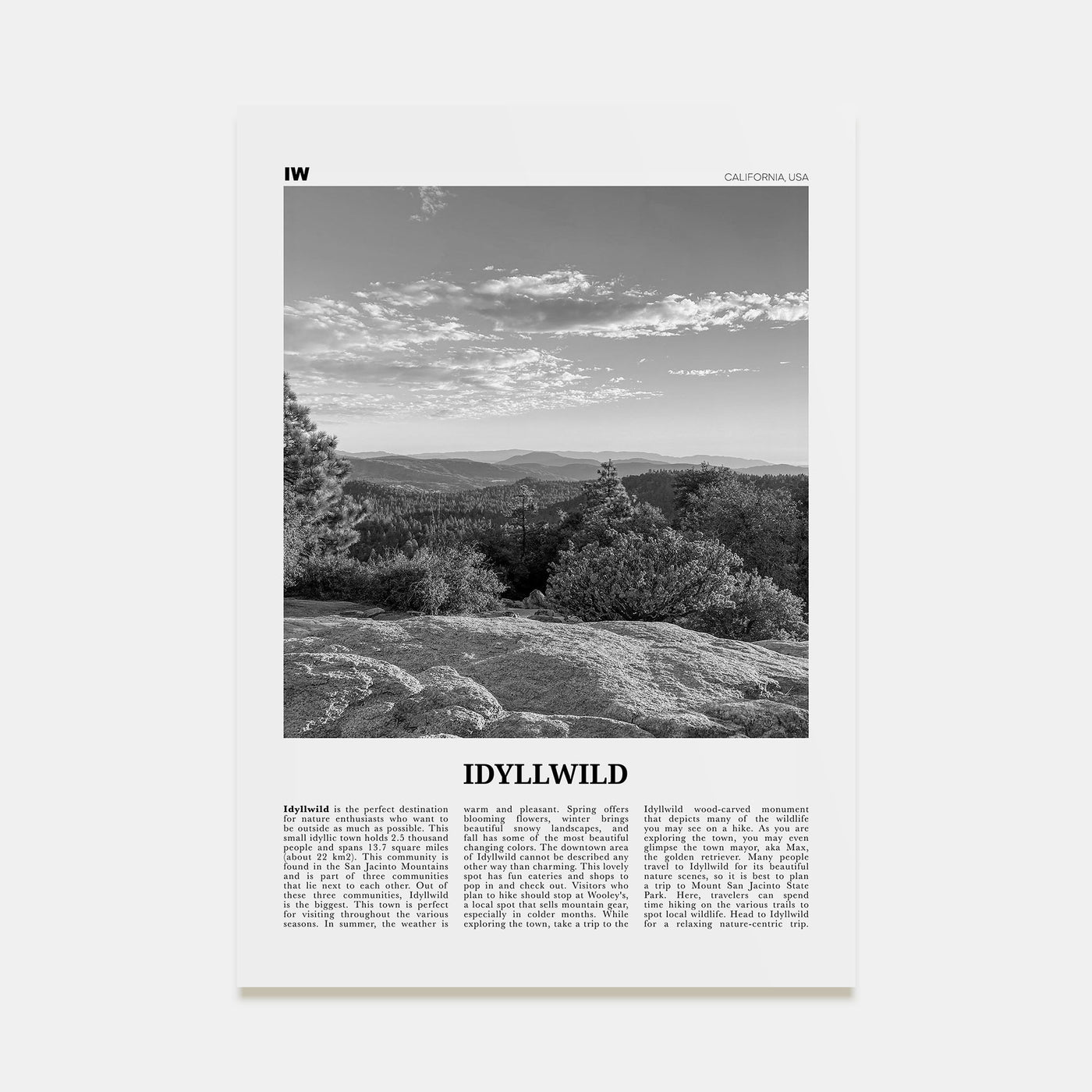 Idyllwild Travel B&W No 1 Poster