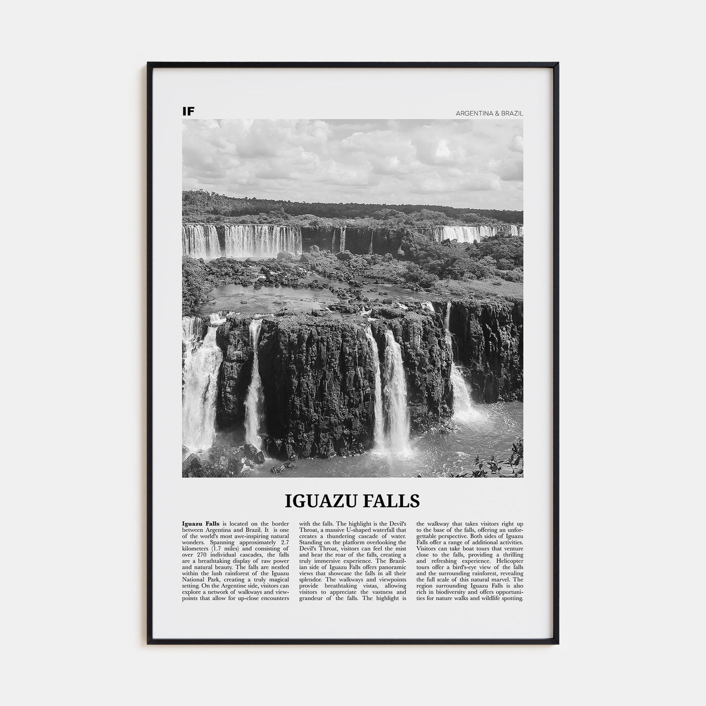 Iguazu Falls Travel B&W Poster