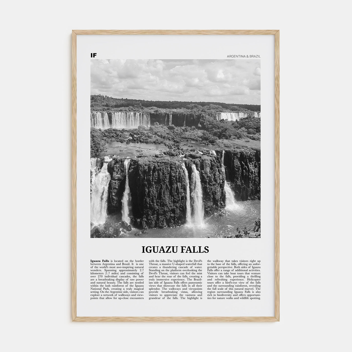 Iguazu Falls Travel B&W Poster