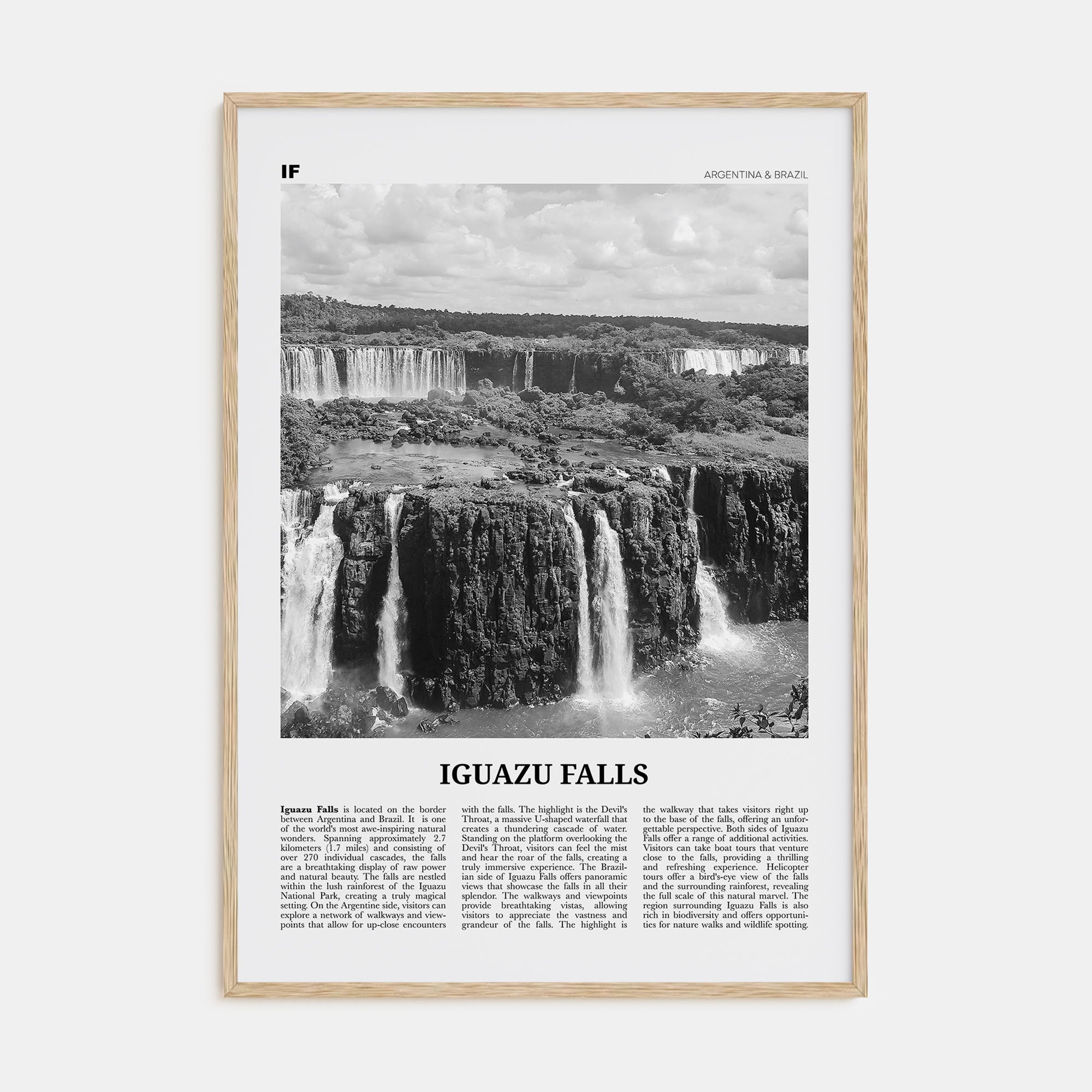 Iguazu Falls Travel B&W Poster