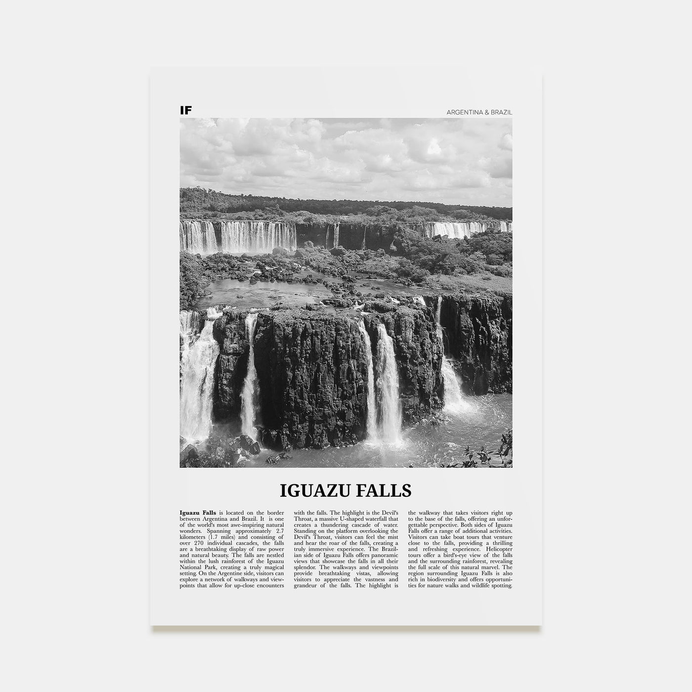 Iguazu Falls Travel B&W Poster