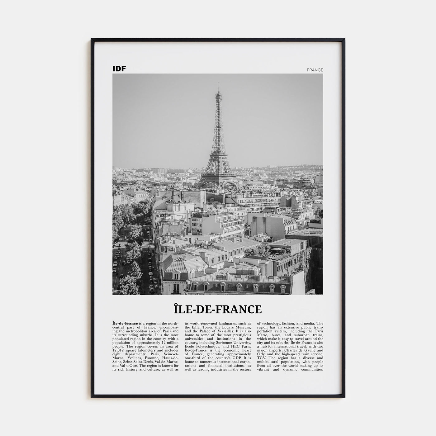 Île-de-France Travel B&W Poster