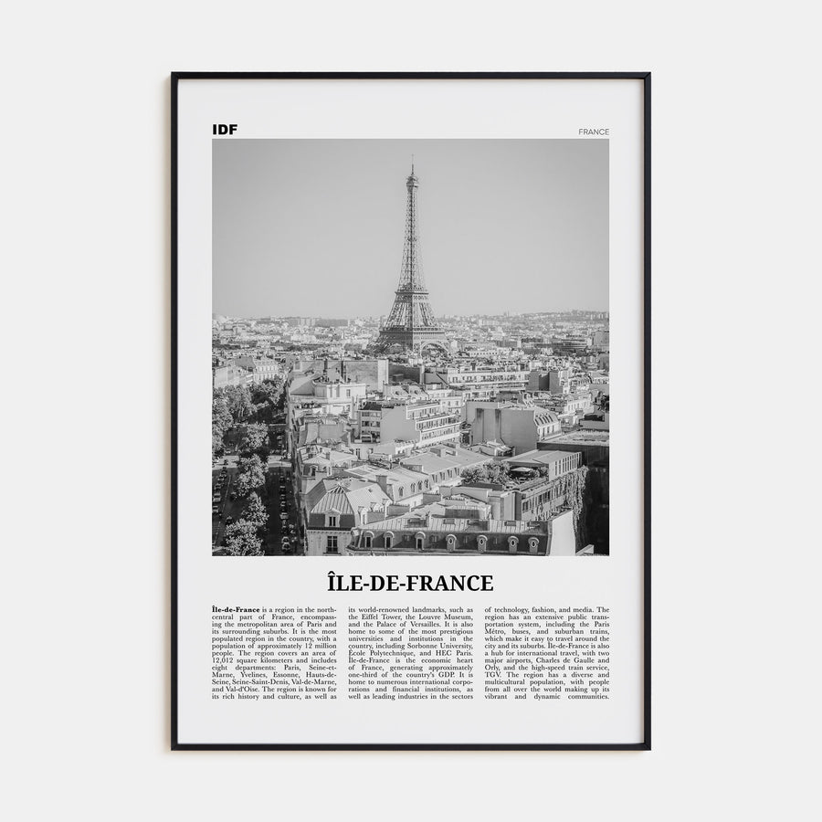 Île-de-France Travel B&W Poster