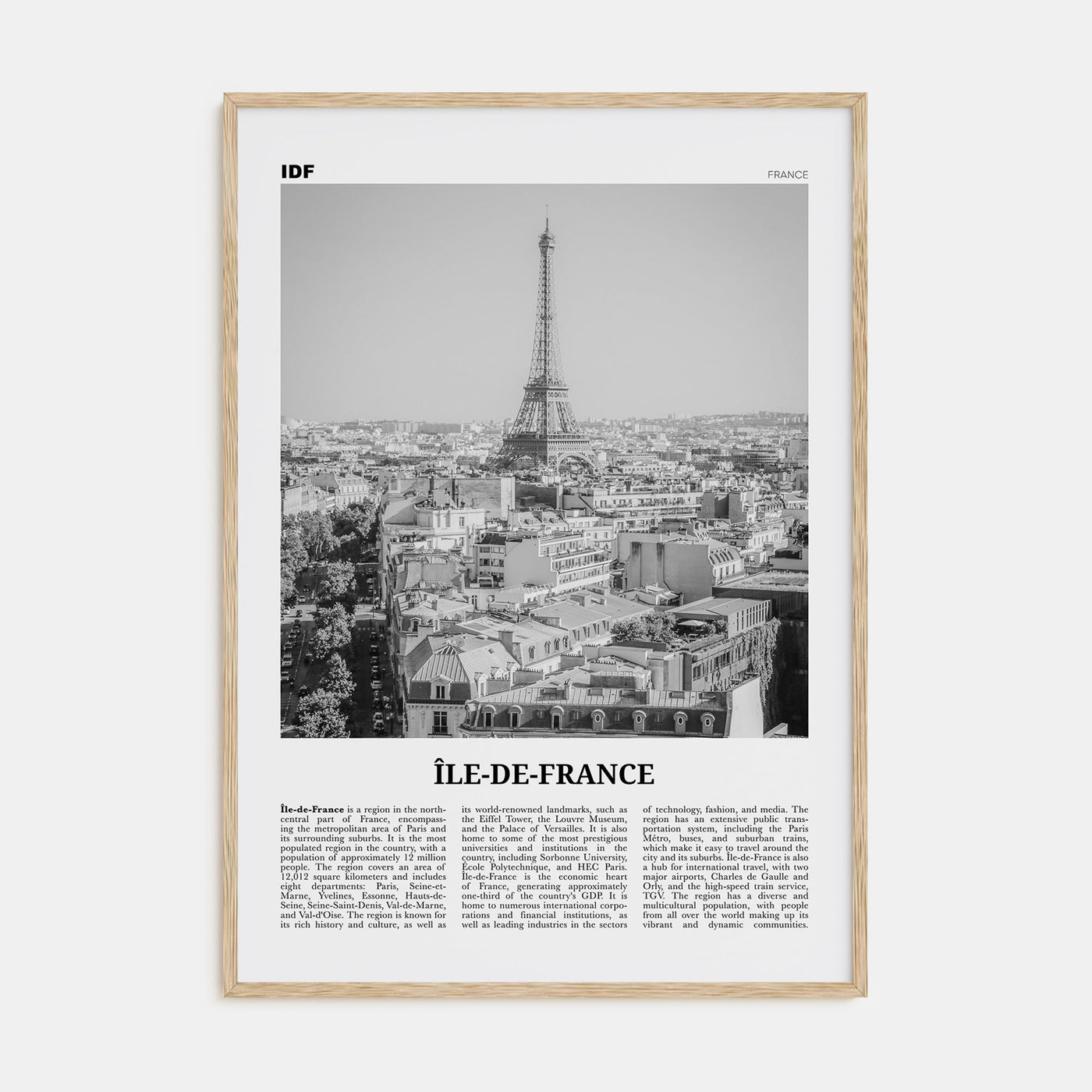Île-de-France Travel B&W Poster
