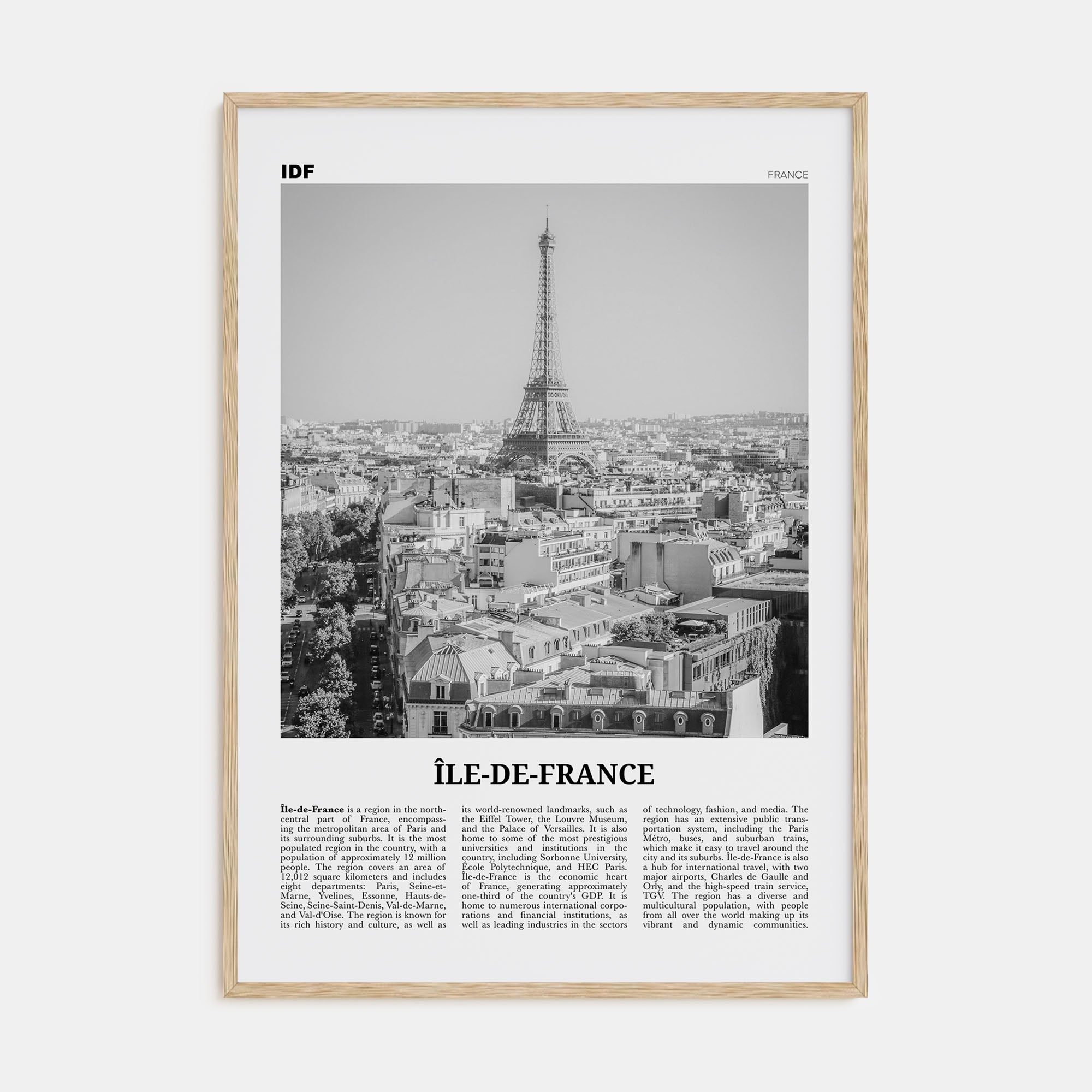 Île-de-France Travel B&W Poster