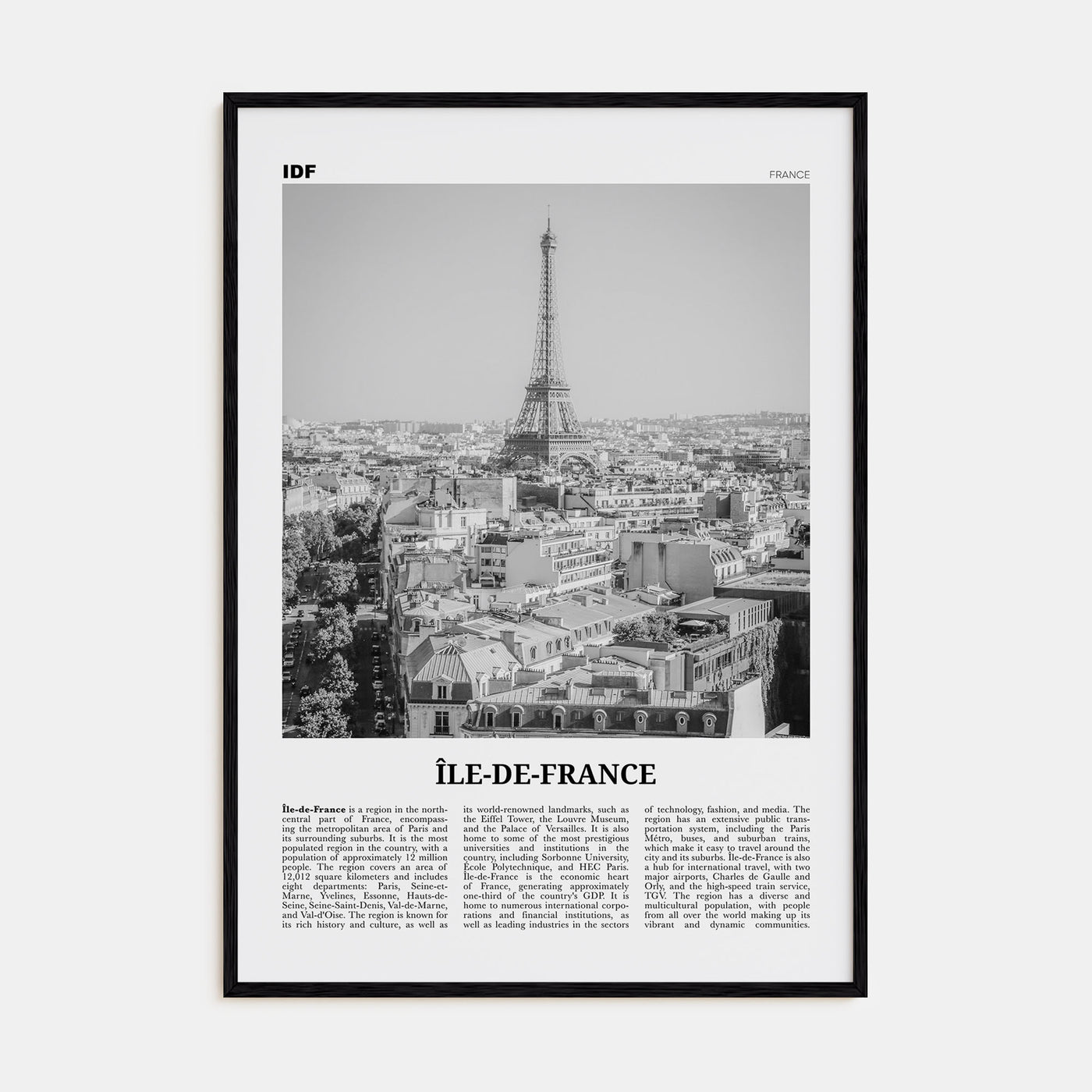 Île-de-France Travel B&W Poster