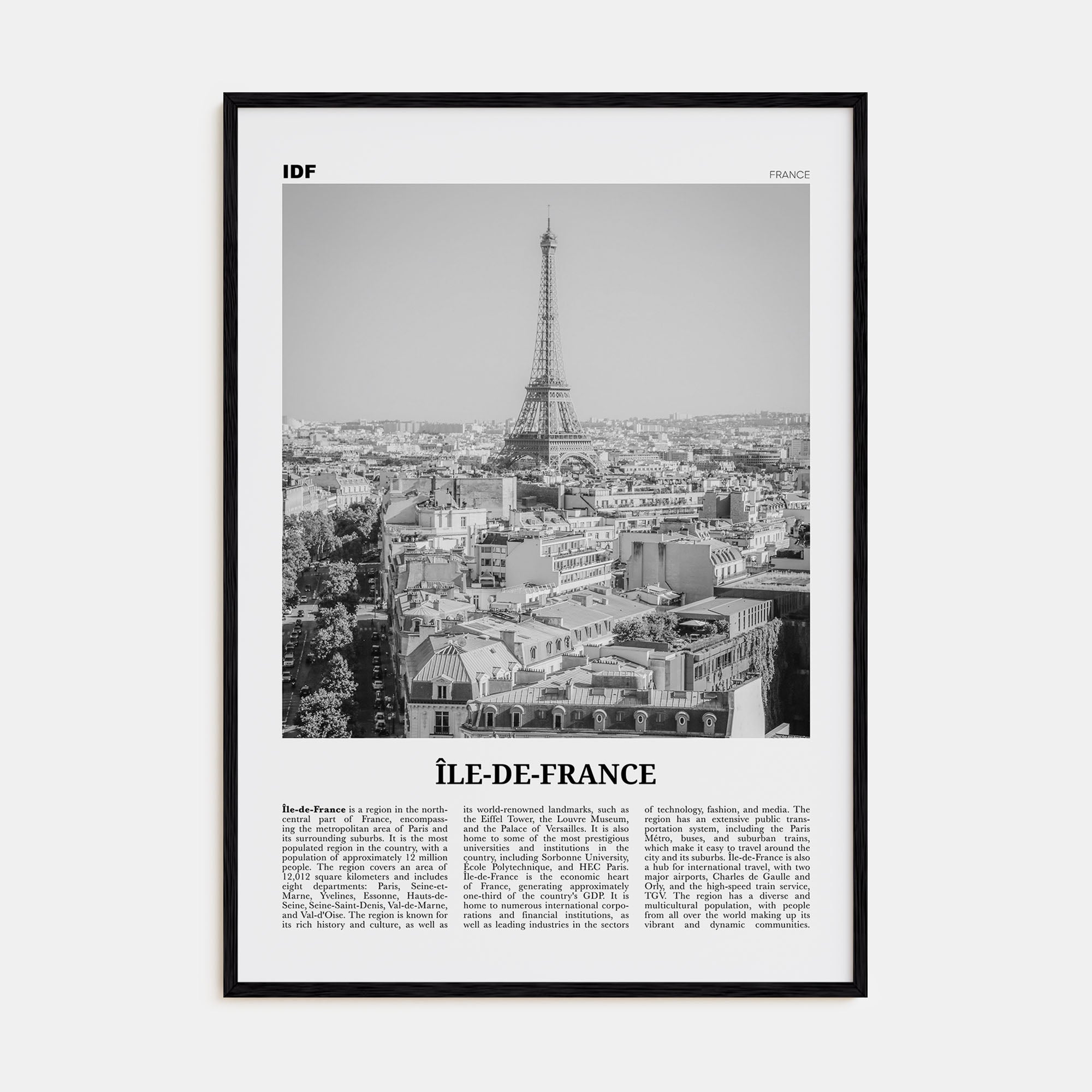 Île-de-France Travel B&W Poster