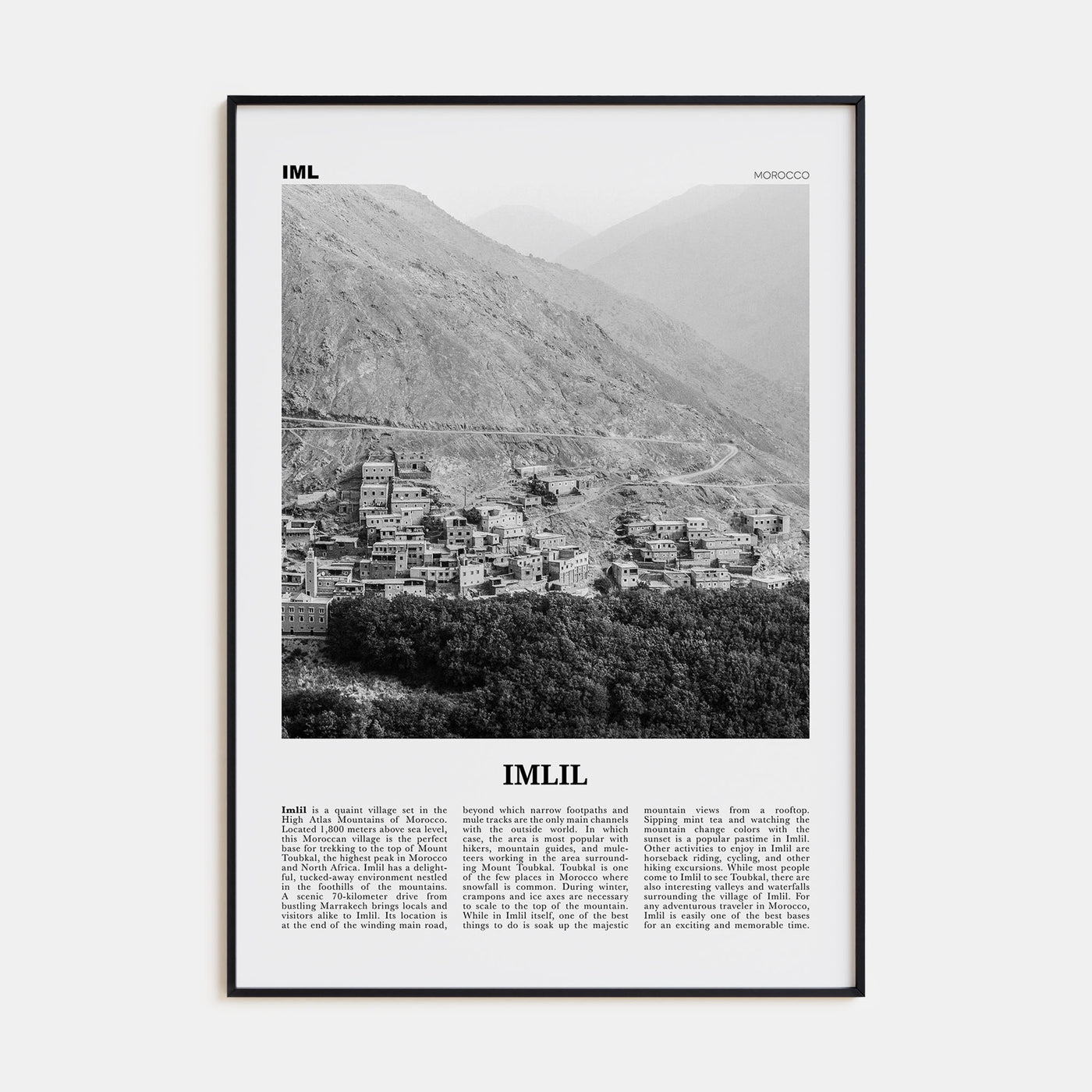 Imlil Travel B&W Poster