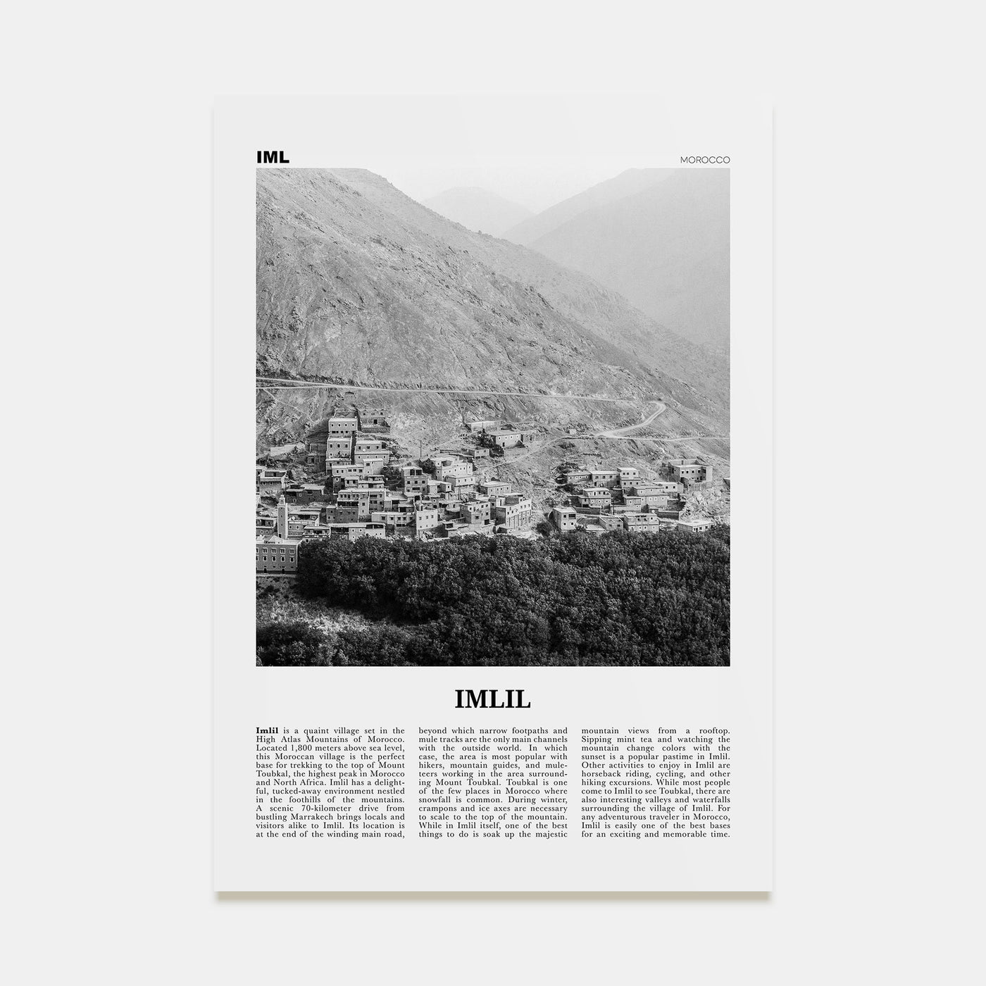 Imlil Travel B&W Poster