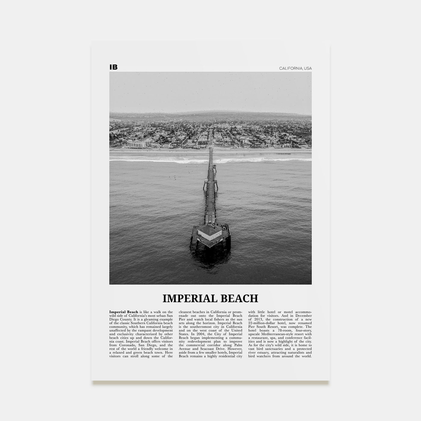Imperial Beach Travel B&W Poster