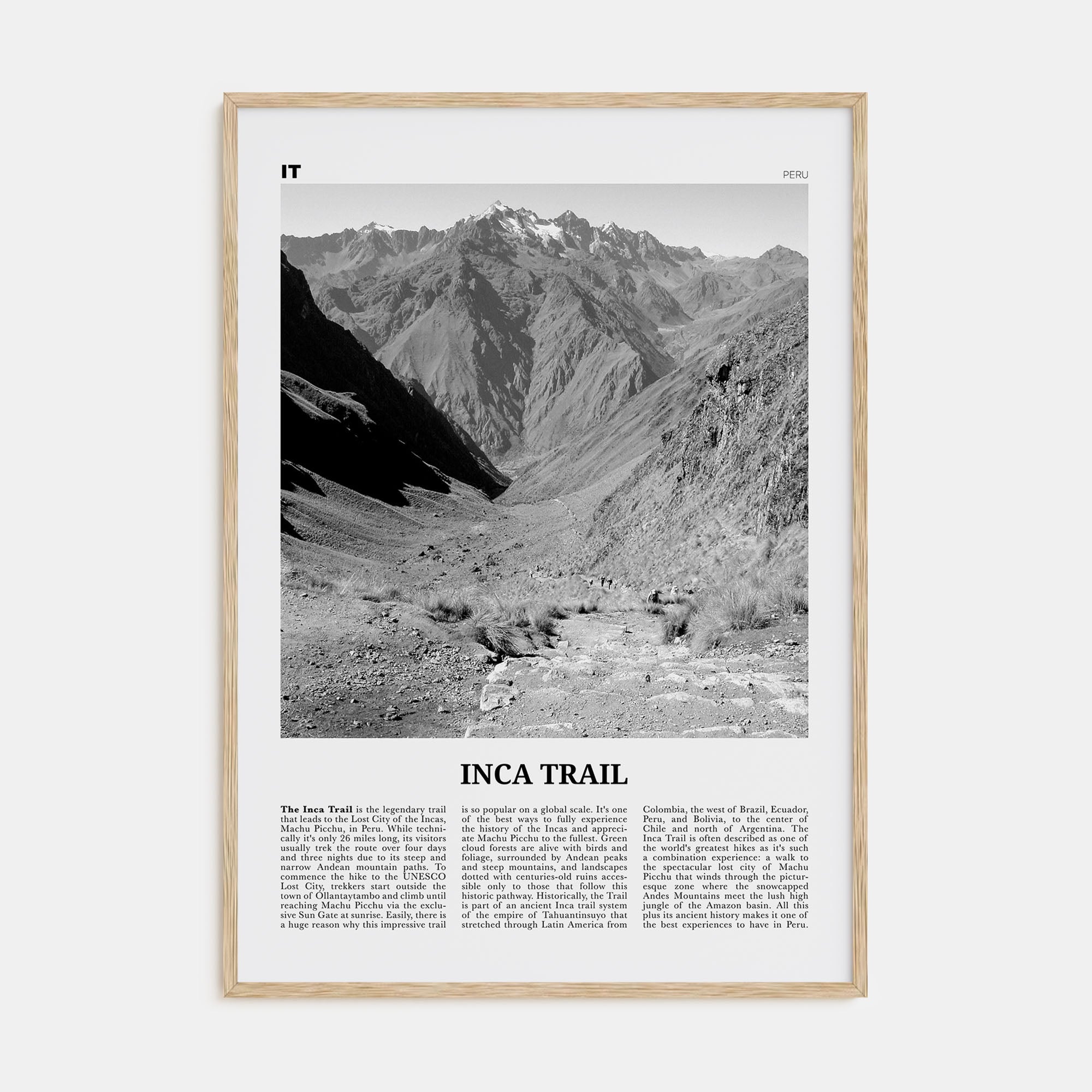 Inca Trail Travel B&W Poster