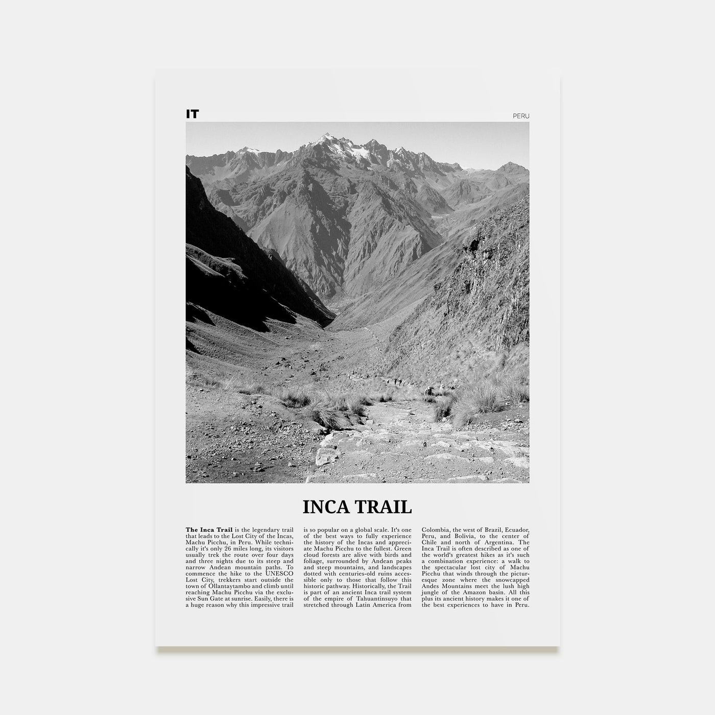 Inca Trail Travel B&W Poster