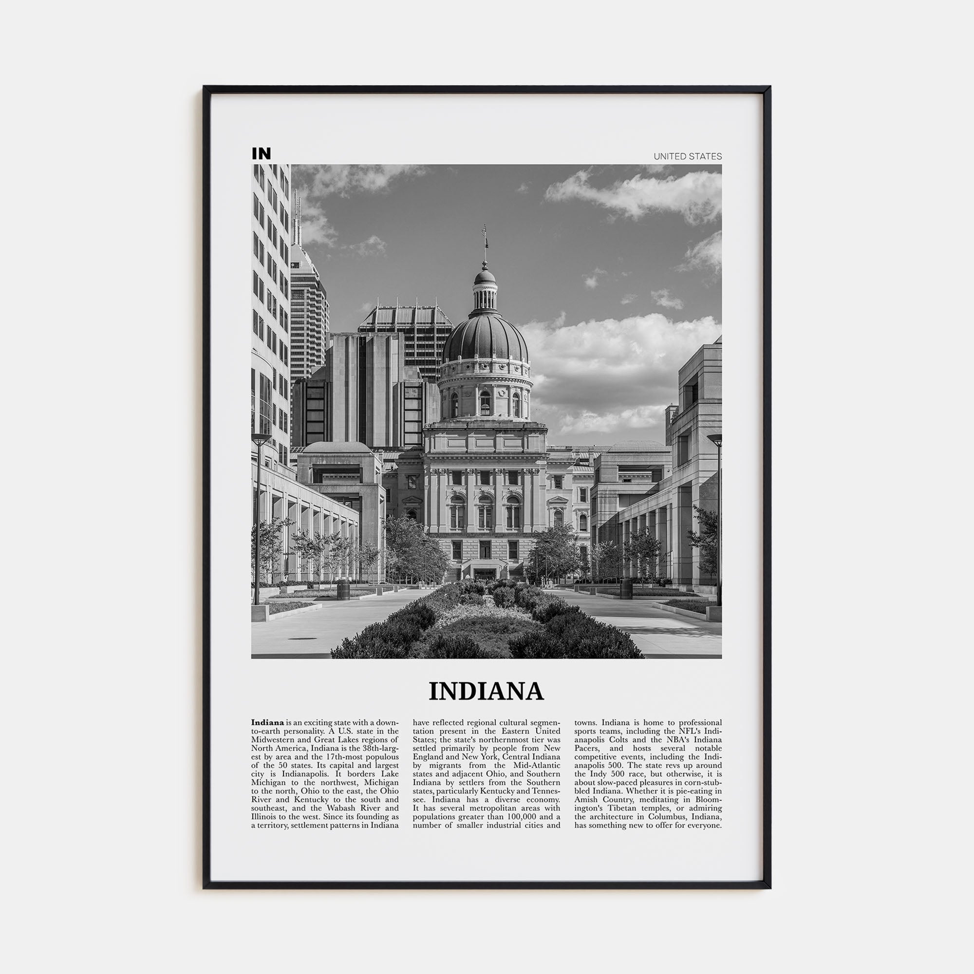Indiana Travel B&W No 2 Poster