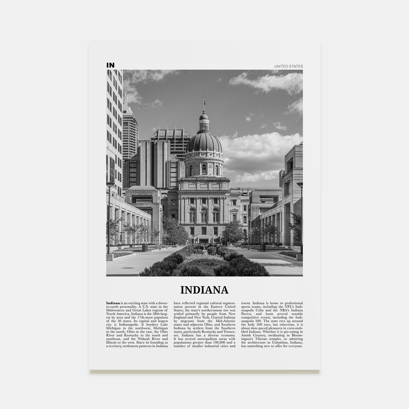 Indiana Travel B&W No 2 Poster